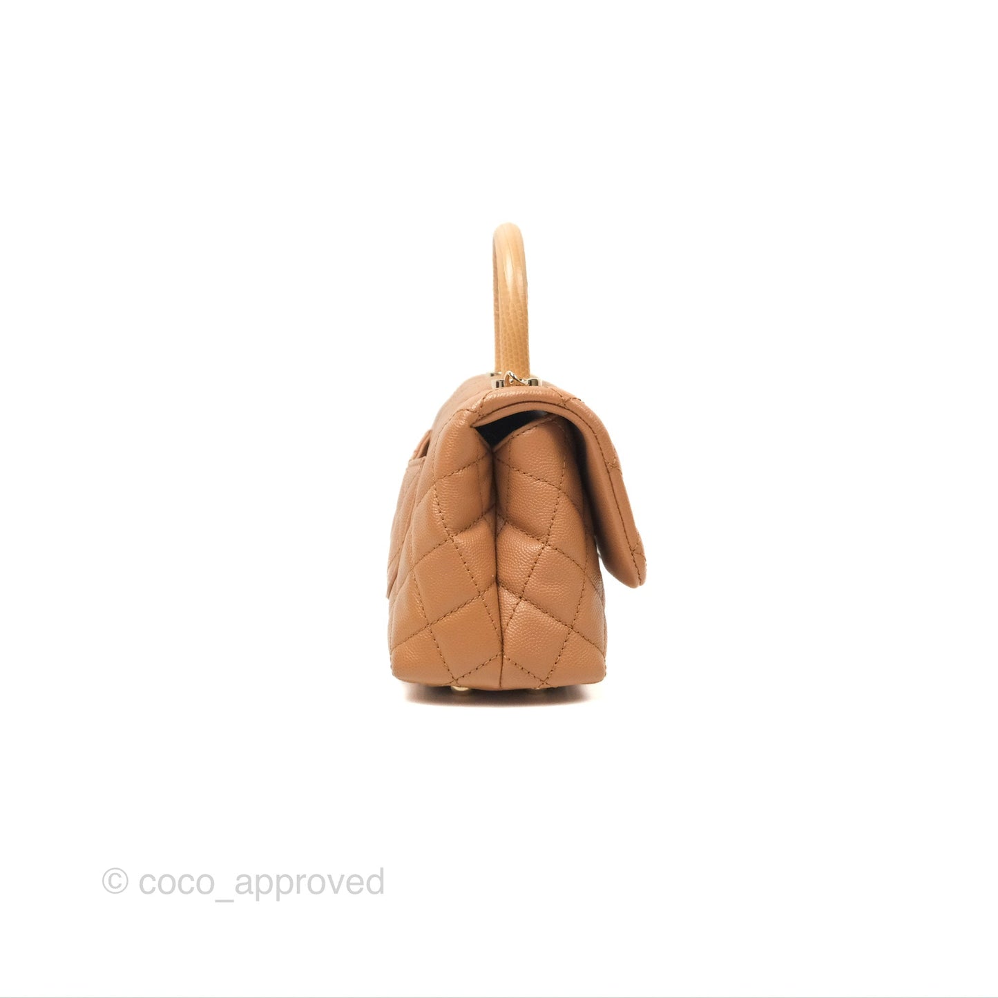 Chanel Mini Coco Handle Dark Beige Caviar Lizard Handle Gold Hardware