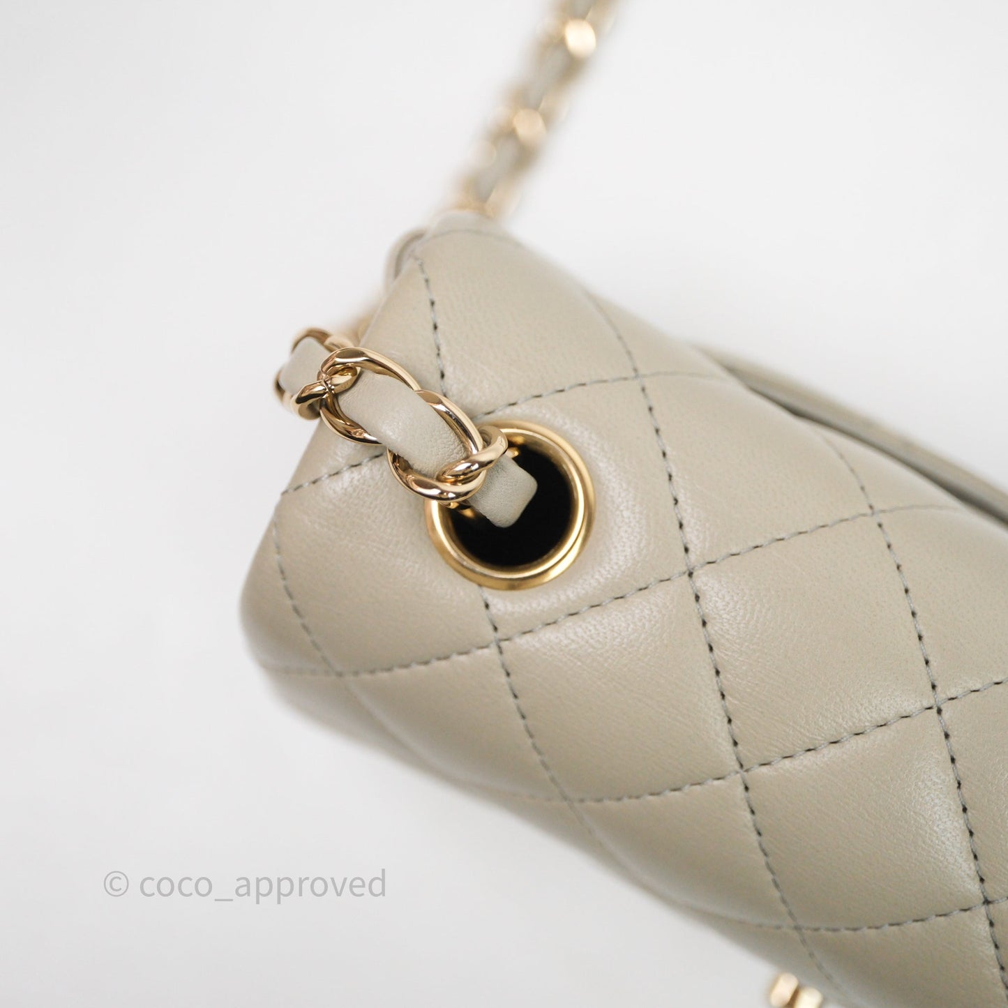Chanel Mini Rectangular Flap Quilted Light Grey Lambskin Gold Hardware 22C