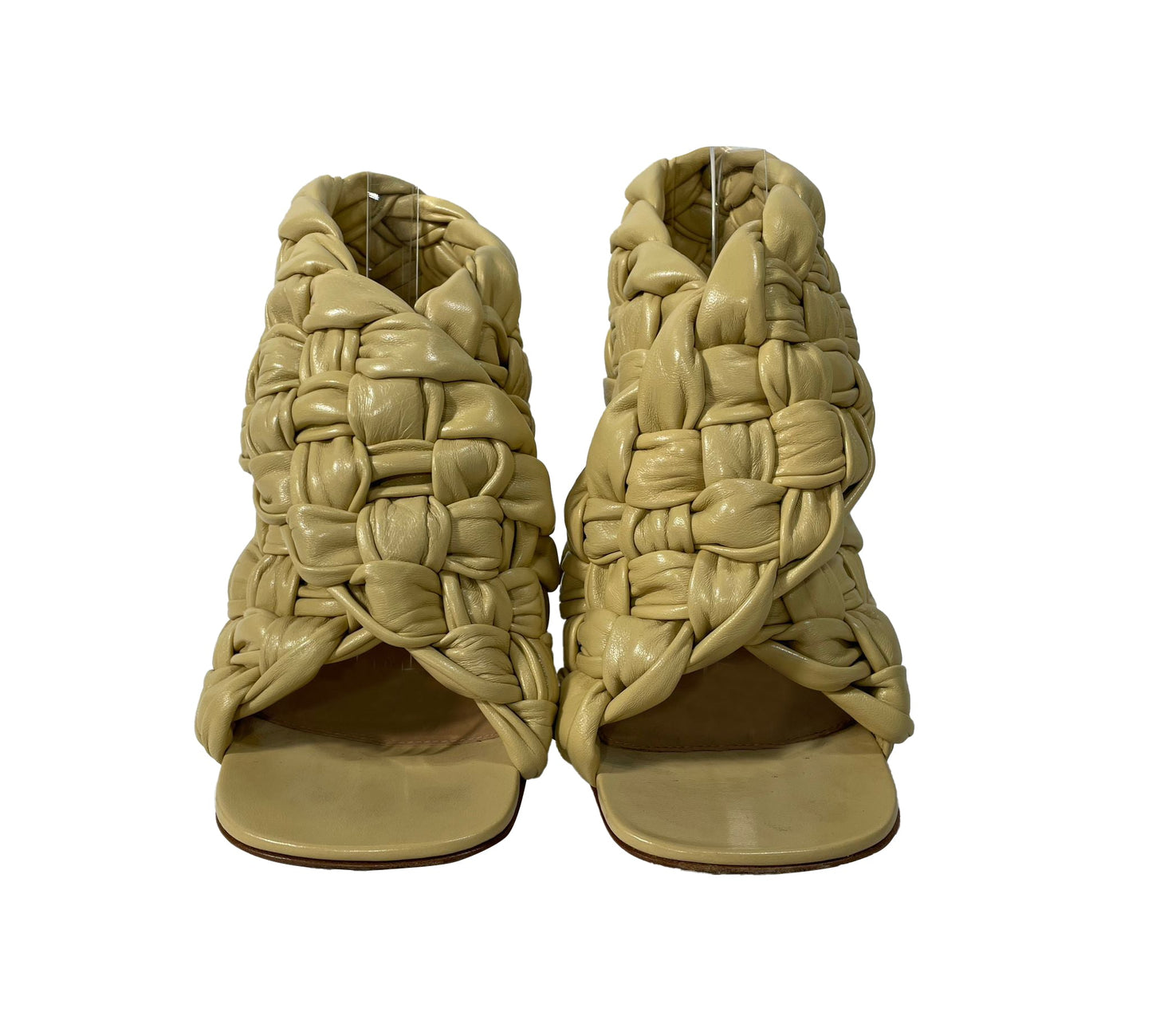 Luxury Bottega Veneta The Board Heeled Sandals in Yellow Lambskin Leather