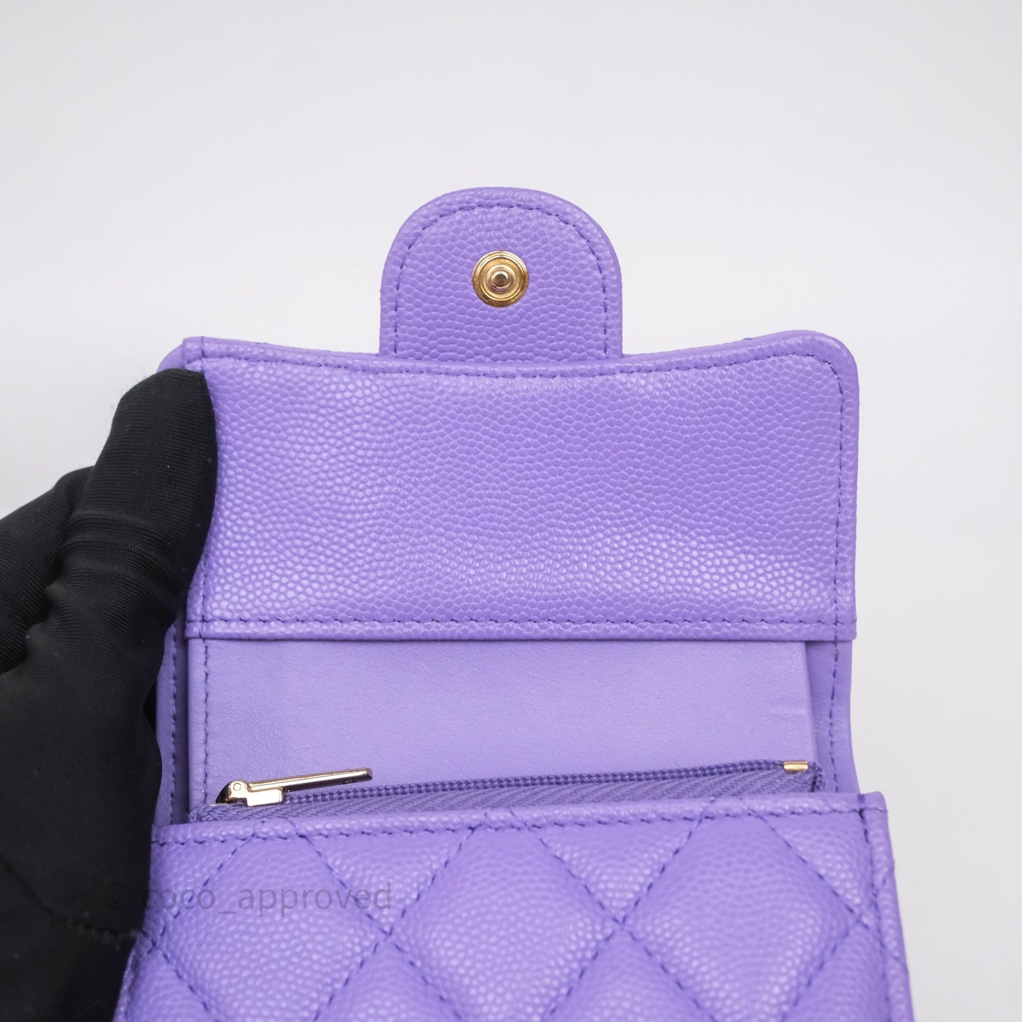 Chanel Classic Short Flap Wallet Purple Caviar Gold Hardware
