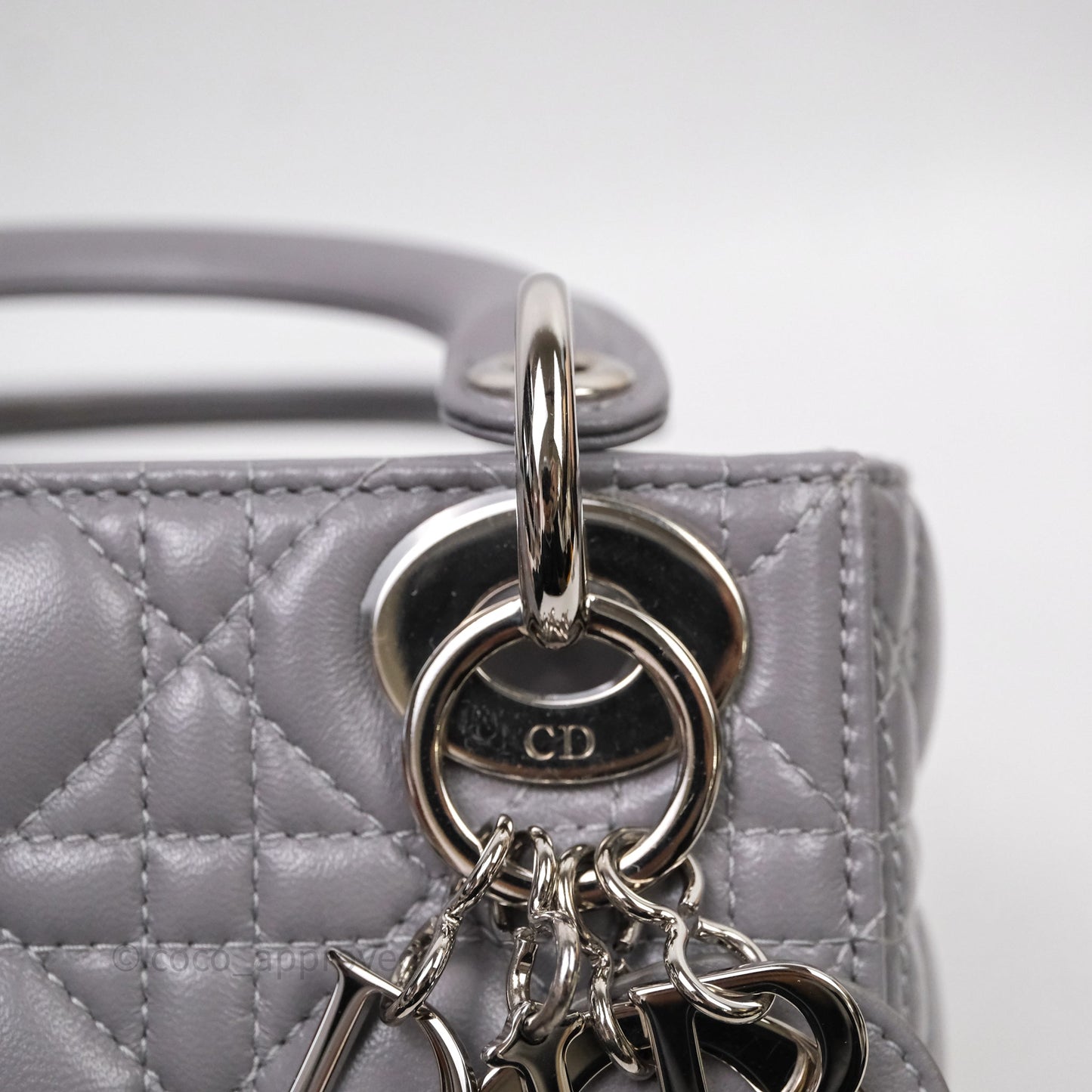 Christian Dior Mini Lady Dior Lambskin Cannage Grey Silver Hardware