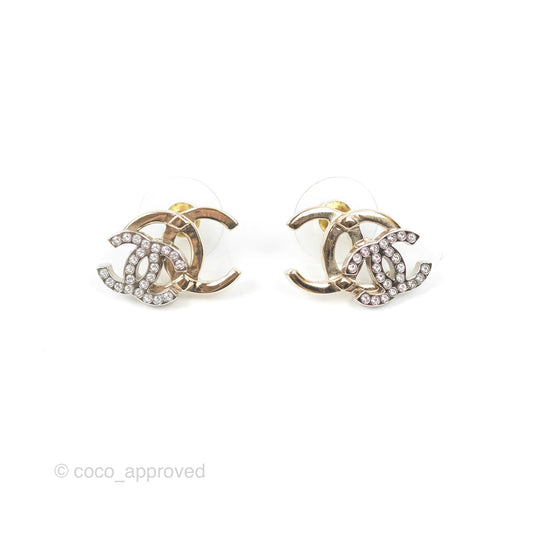 Chanel Double Crystal CC Earrings Silver & Gold Tone 21A