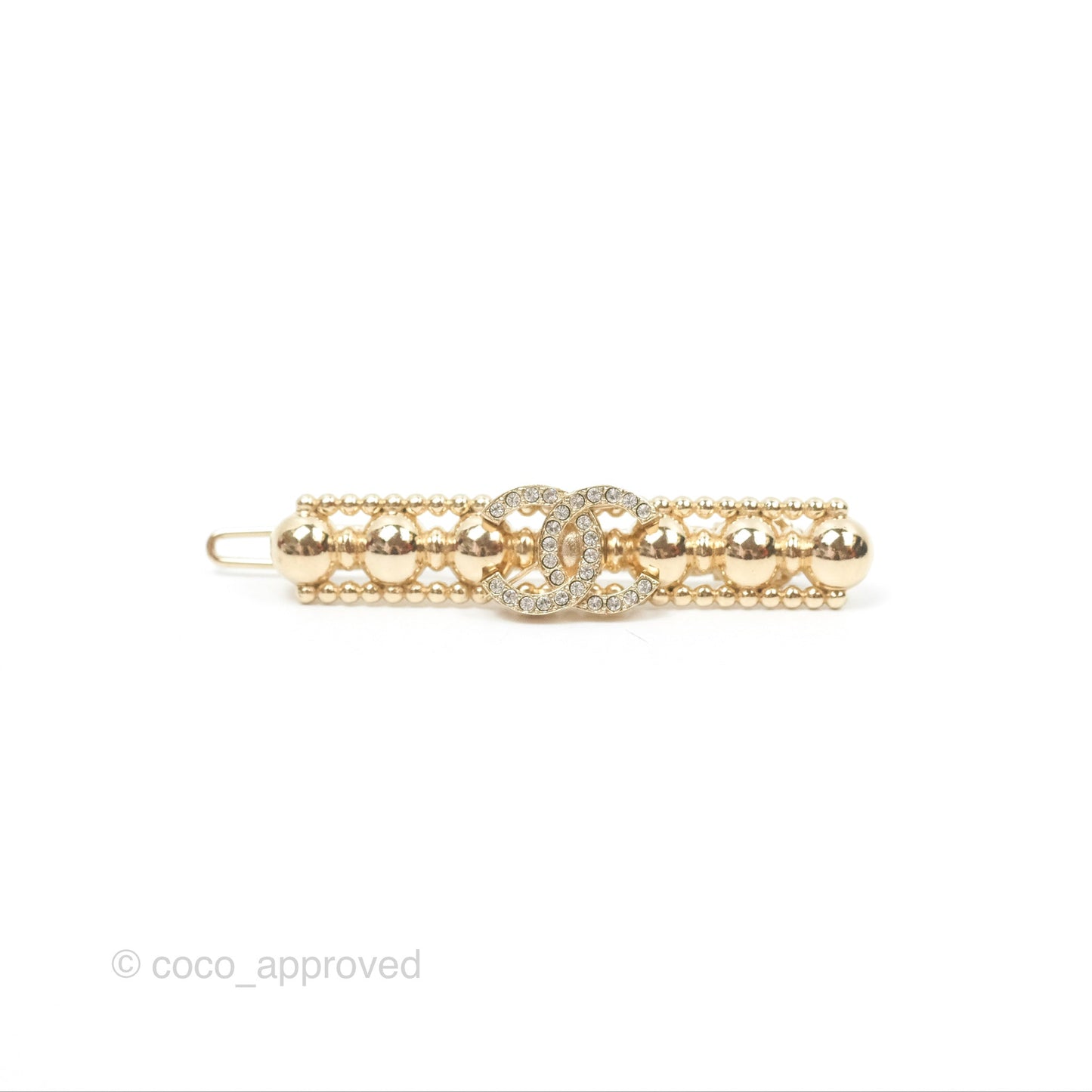 Chanel CC Crystal Bead Hair Clip Gold Tone 22C