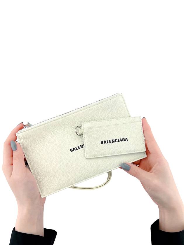 Luxury Balenciaga Cash Logo Strap Double Pouch Strap Card Wallet White