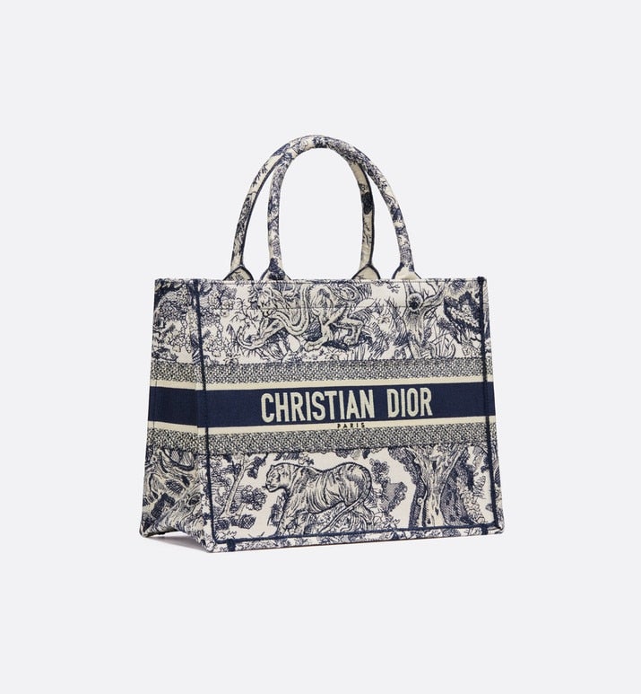 Medium Luxury Dior Book Tote Ecru and Blue Toile de Jouy Embroidery