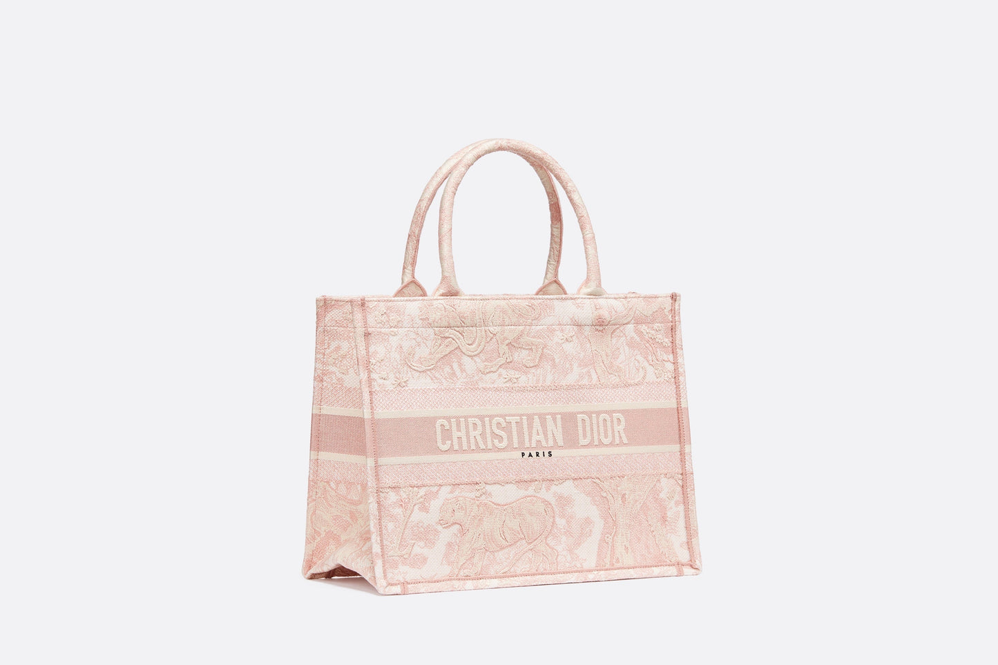 Medium Luxury Dior Book Tote Ecru and Pink Toile de Jouy Embroidery