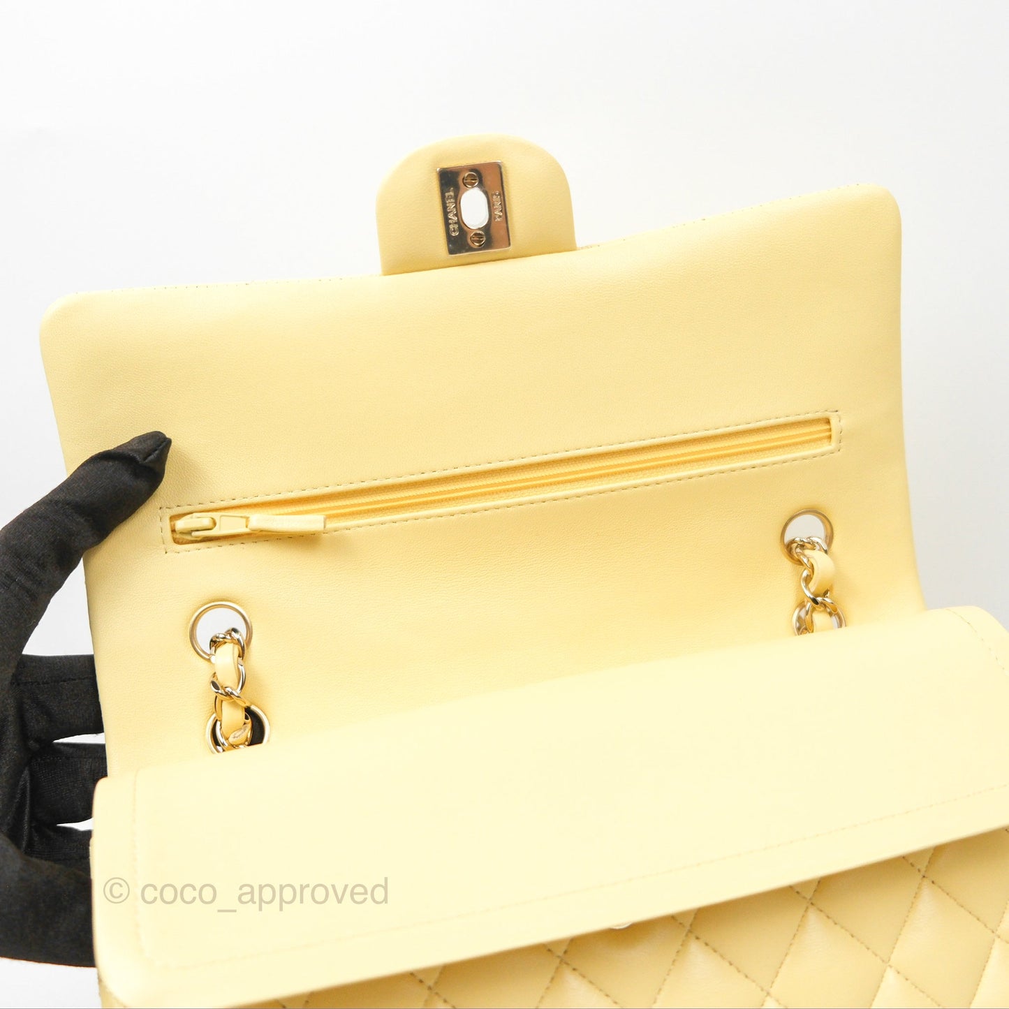 Chanel Classic M/L Medium Flap Quilted Yellow Lambskin Gold Hardware