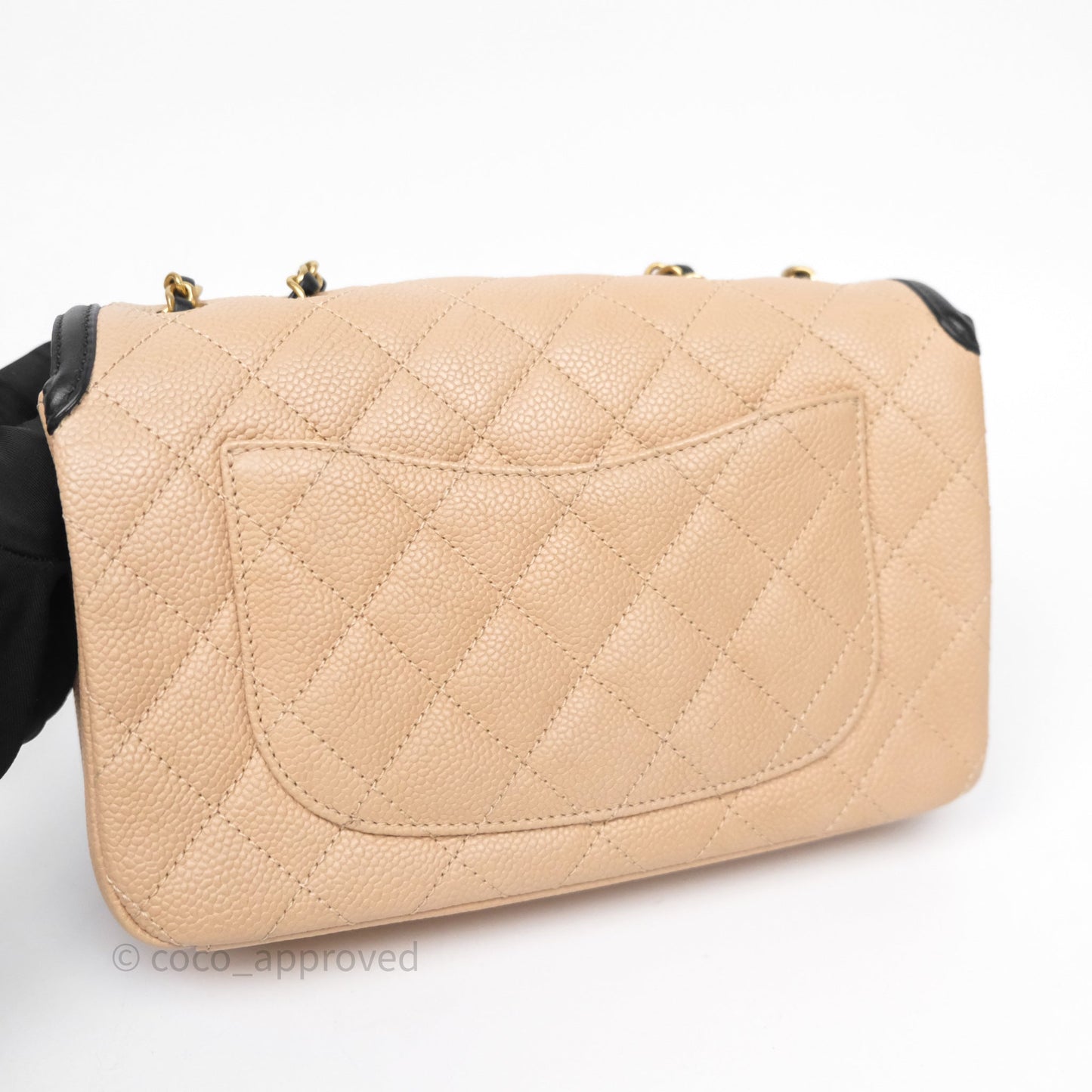 Chanel Small CC Filigree Flap Quilted Beige Black Caviar
