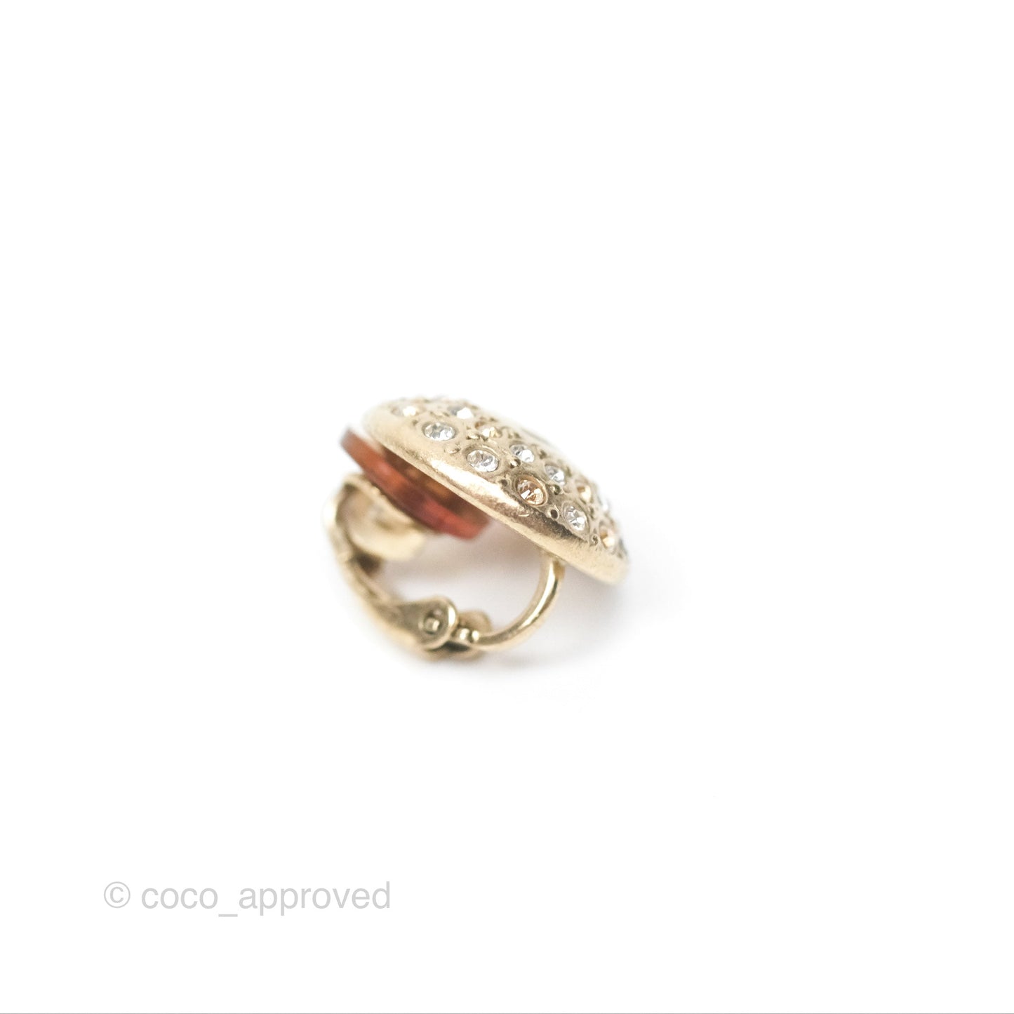 Chanel CC Crystal Round Ear Clips Gold Tone 16B