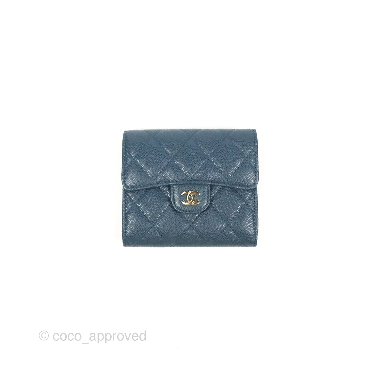 Chanel Classic Short Flap Wallet Blue Caviar Gold Hardware