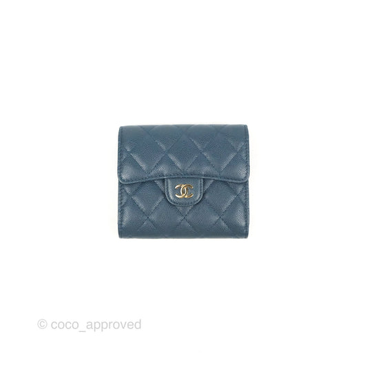 Chanel Classic Short Flap Wallet Blue Caviar Gold Hardware