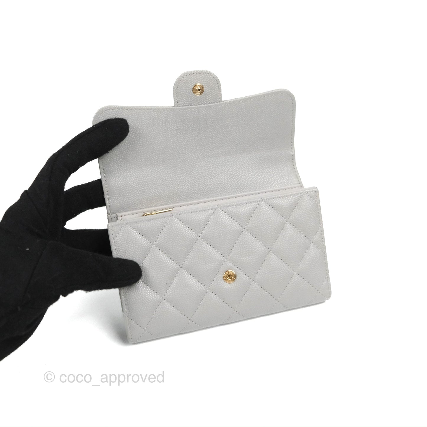 Chanel Quilted Medium Flap Wallet Grey Caviar Gold Hardware