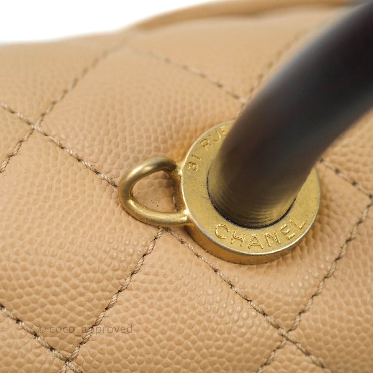 Chanel Mini (Small) Coco Handle Quilted Beige Caviar Gold Hardware Embossed Lizard Handle