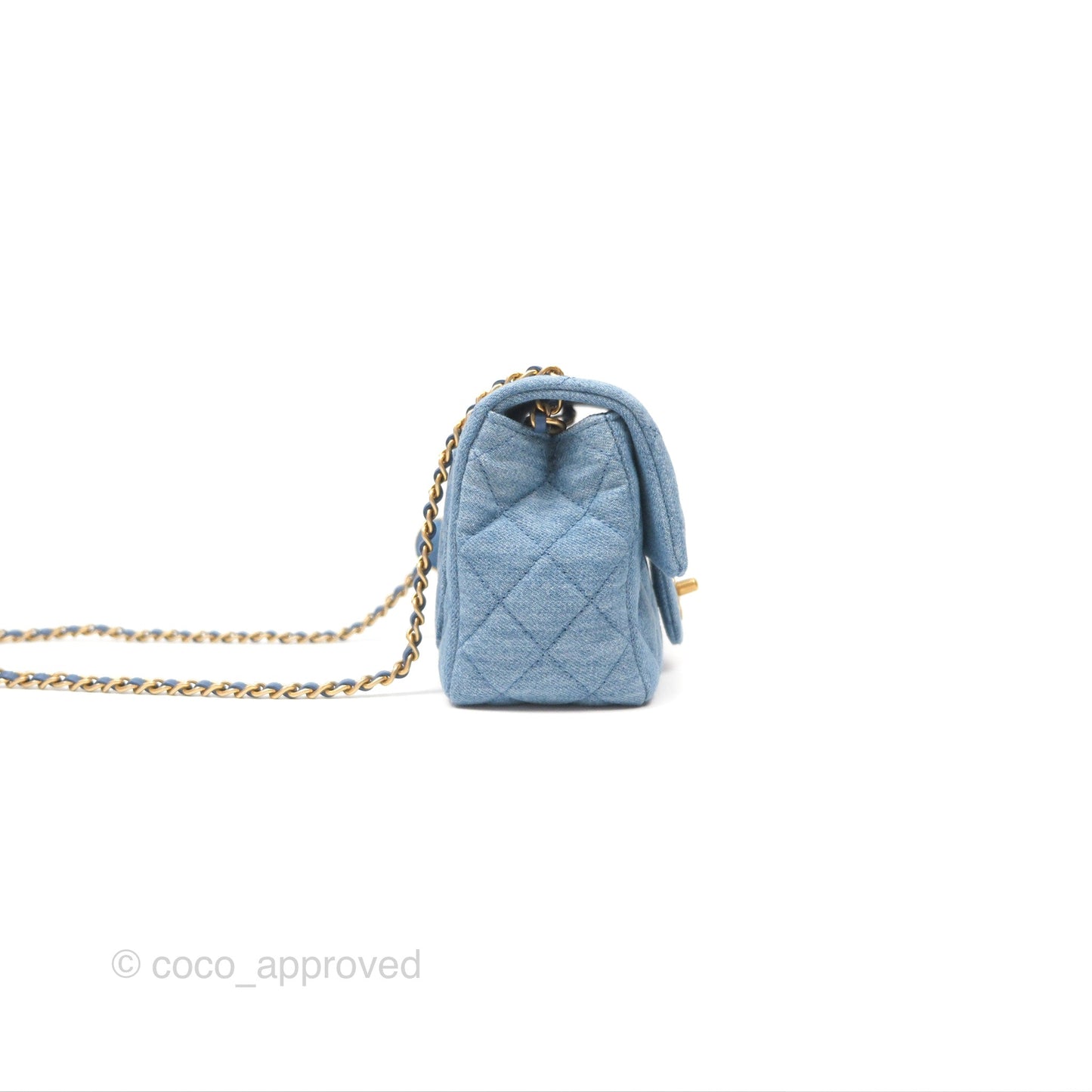 Chanel Mini Square Pearl Crush Quilted Denim Aged Gold Hardware