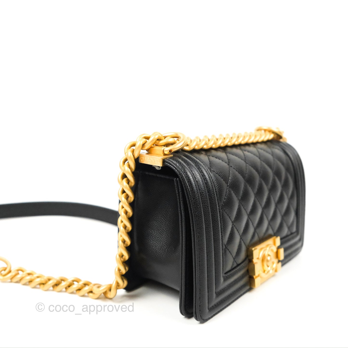 Chanel Small Boy Black Caviar Aged Gold Hardware