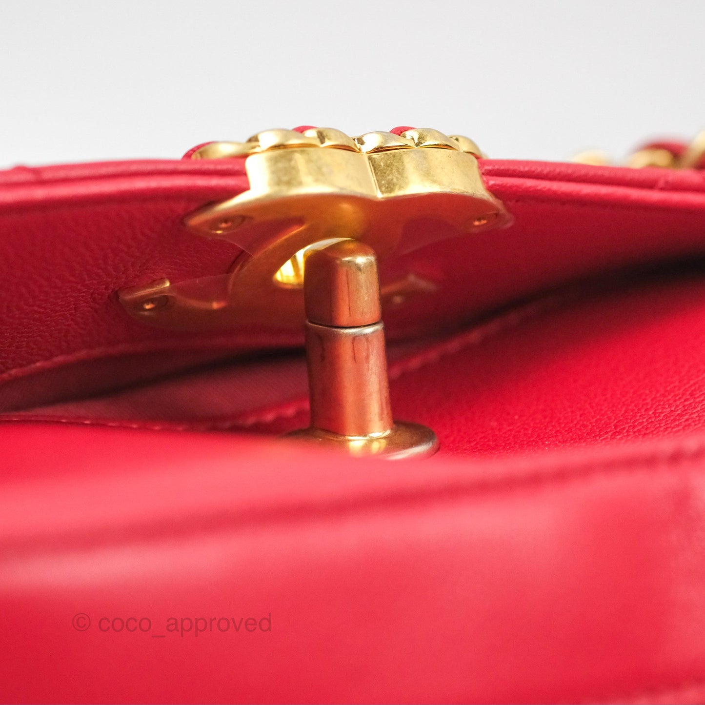 Chanel Chain Infinity Camera Case Red Goatskin Aged Gold Hardware