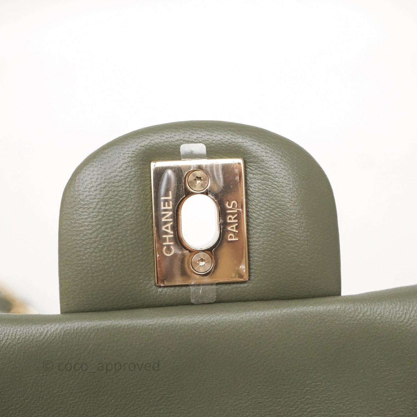 Chanel Quilted Mini Square Olive Green Lambskin Gold Hardware