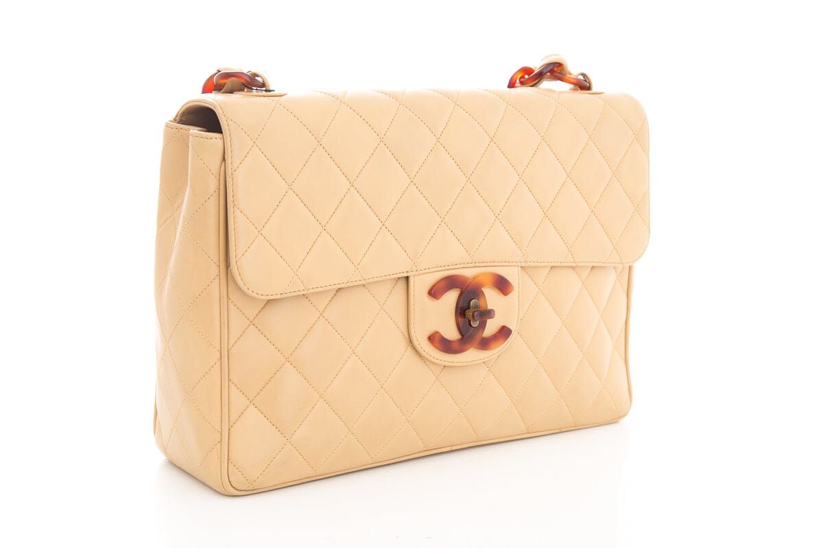 Luxury Chanel Vintage 1994/96 Beige Maxi Jumbo Flap Lambskin Handbag