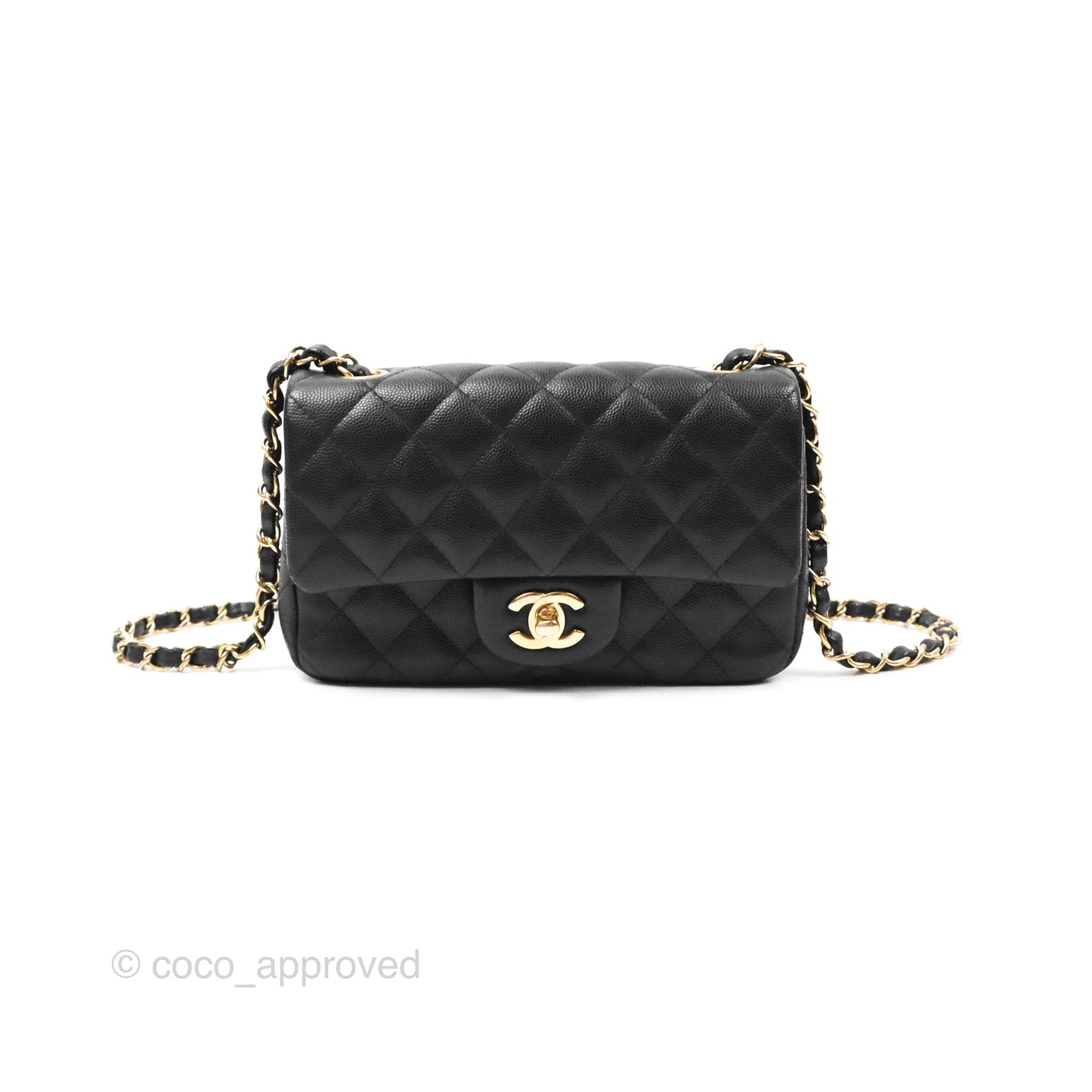 Chanel Quilted Mini Rectangular Black Caviar Gold Hardware 17B
