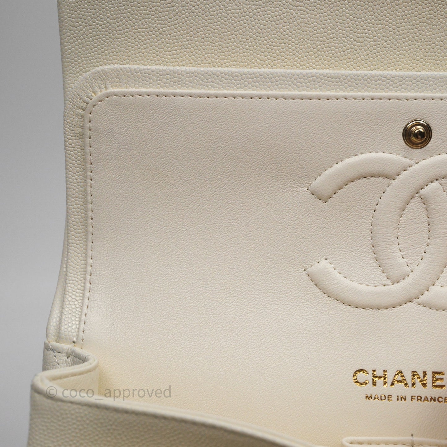 Chanel Classic M/L Medium Flap Quilted Ivory White Caviar Gold Hardware
