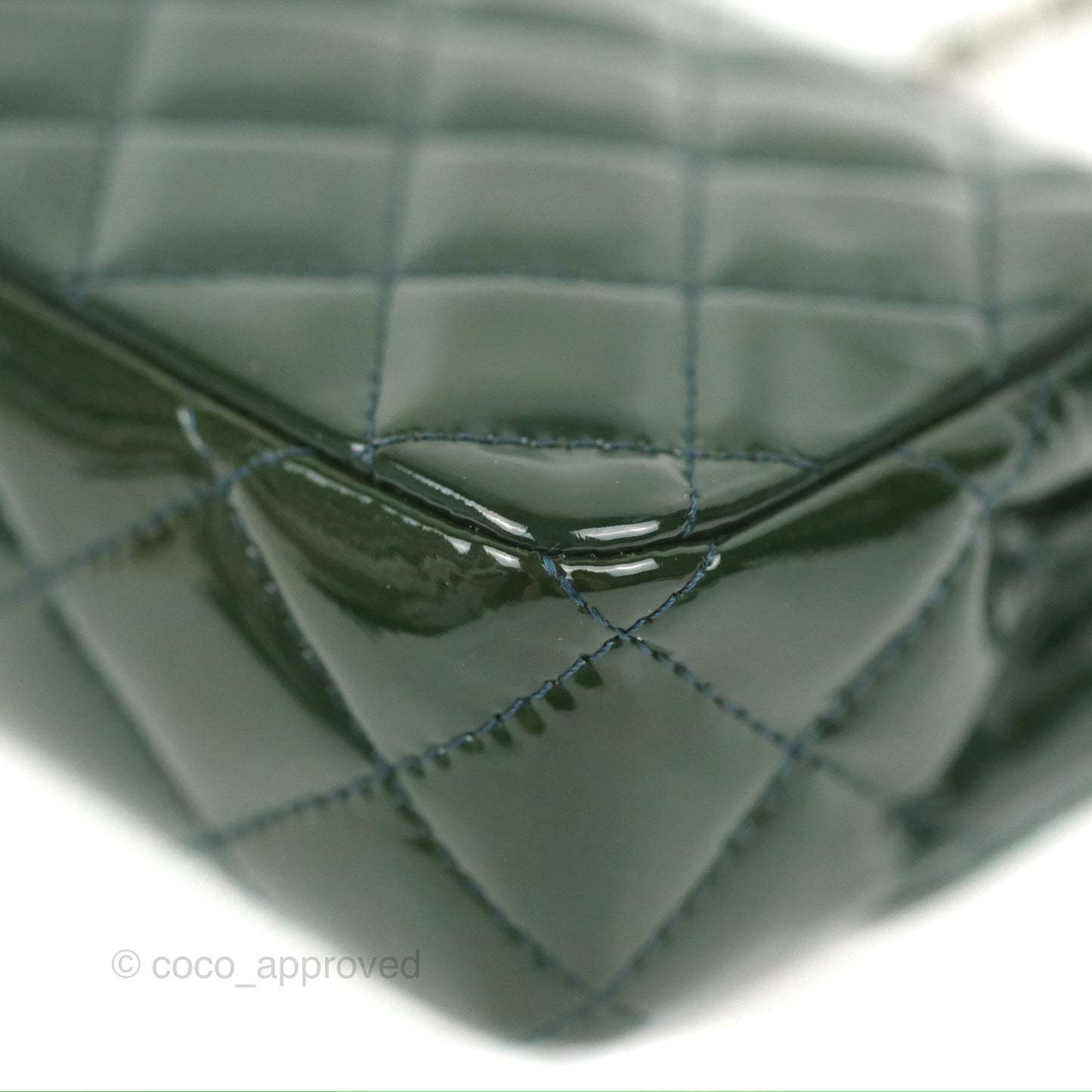 Chanel Quilted Extra Mini Rectangular Flap Teal Patent Silver Hardware