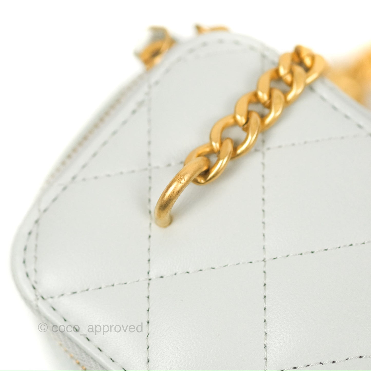 Chanel Quilted Vanity Rectangular with Camellia Adjustable Chain Light Blue Lambskin 23S