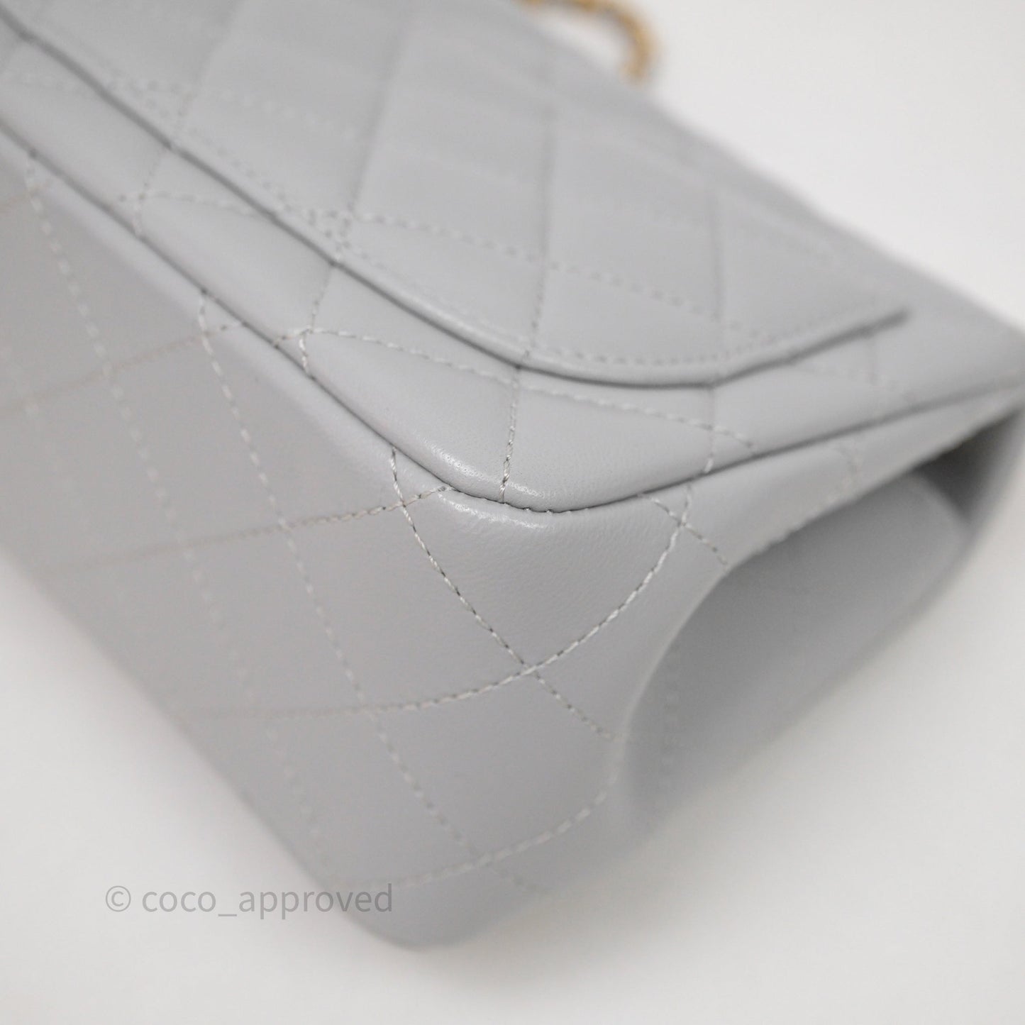 Chanel Pearl Crush Mini Square Quilted Grey Lambskin Aged Gold Hardware
