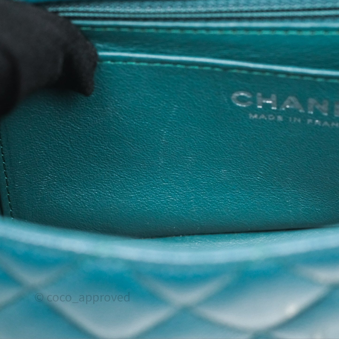 Chanel Quilted Mini Rectangular Green Caviar Silver Hardware