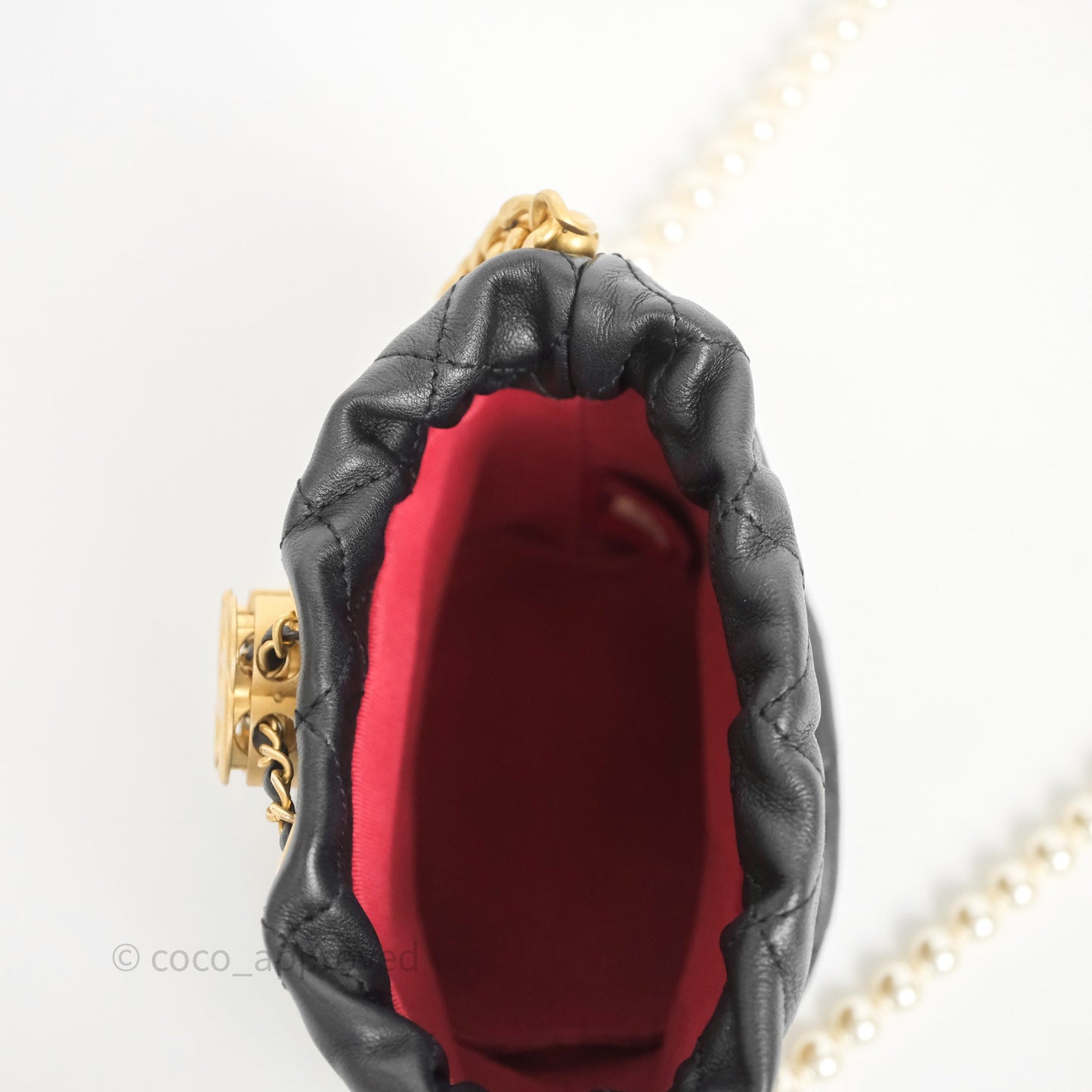 Chanel Quilted Pearl Mini About Pearls Drawstring Bucket Bag Black Calfskin
