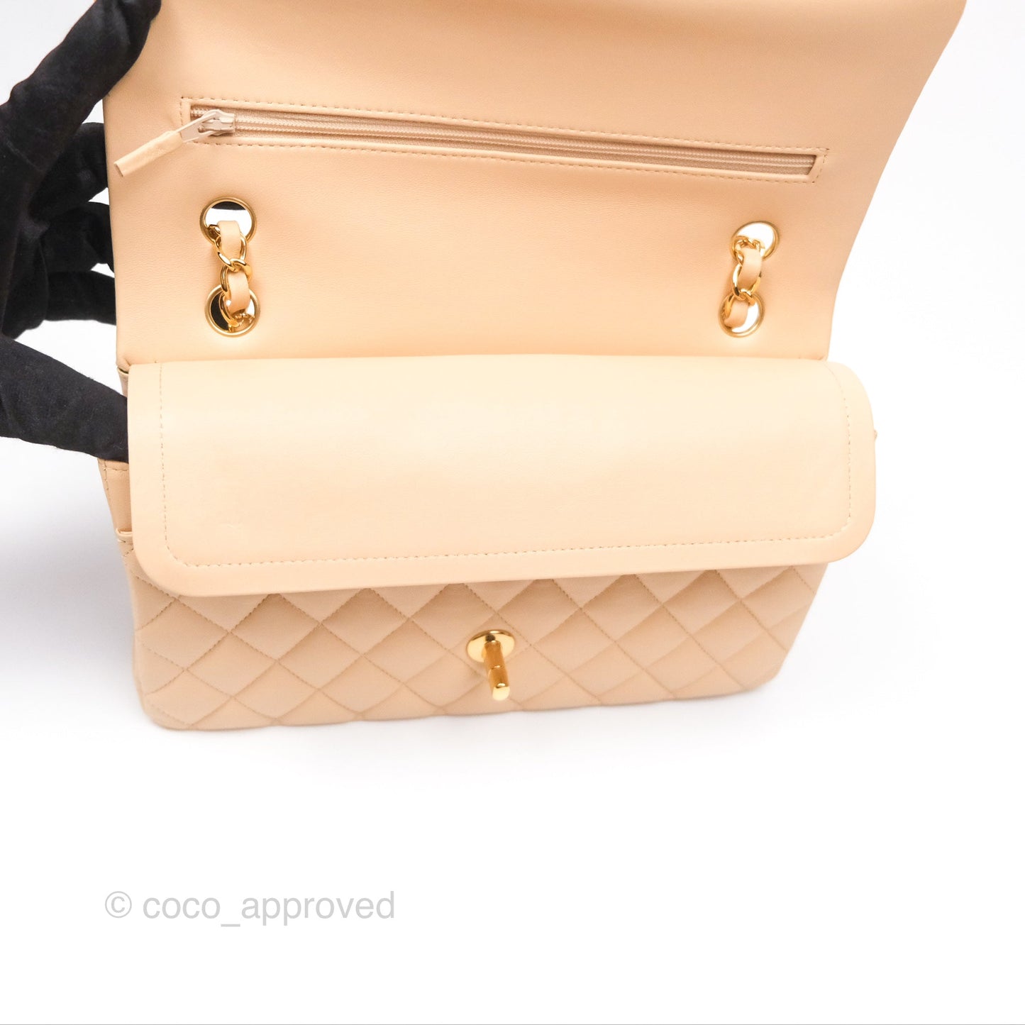 Chanel Classic M/L Medium Flap Quilted Beige Lambskin Gold Hardware