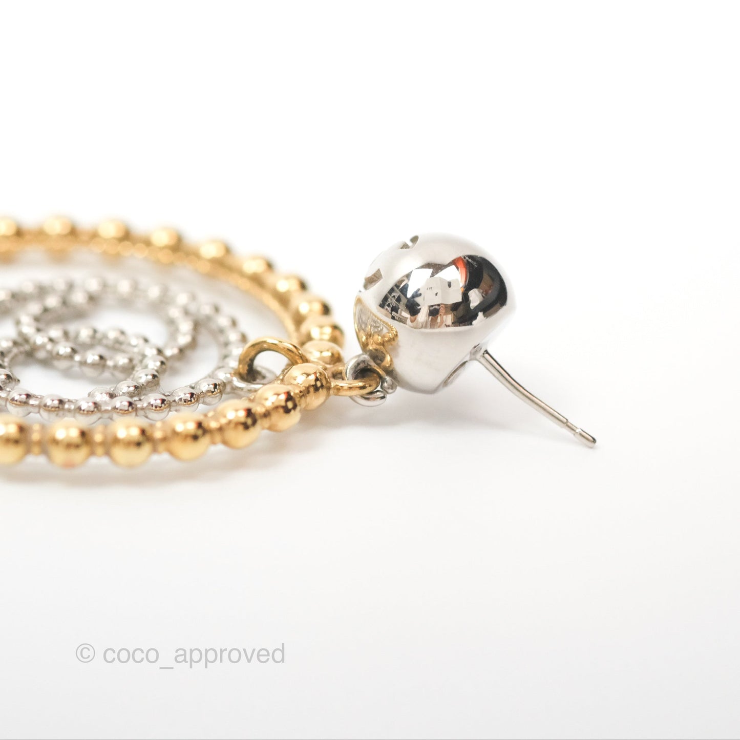 Chanel CC Hoop Drop Earrings Silver Gold Tone 22C