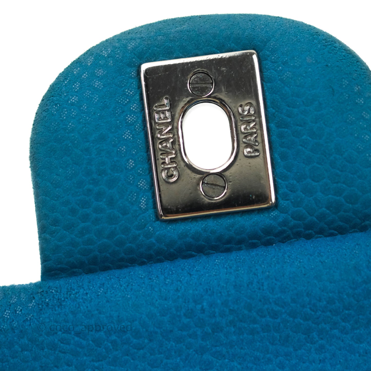 Chanel Classic M/L Medium Double Flap Turquoise Matte Caviar Silver Hardware