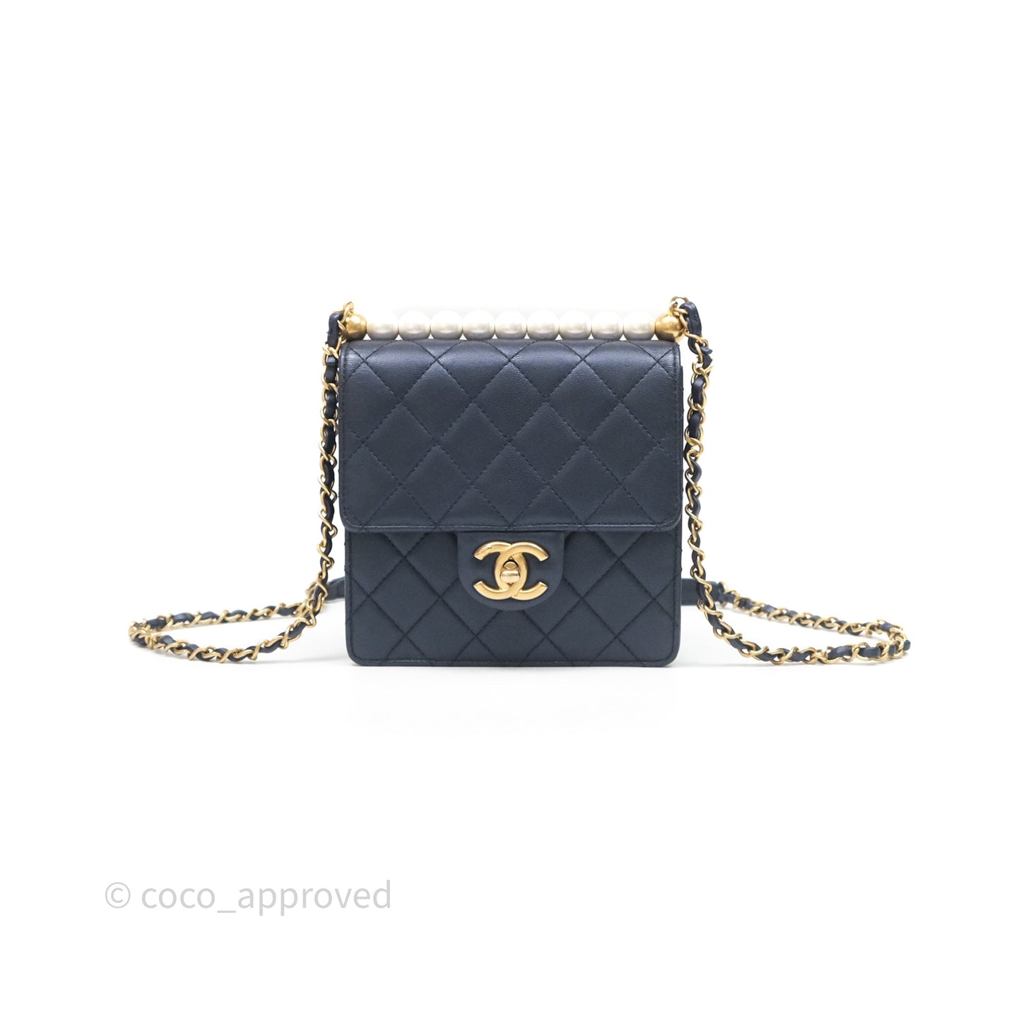 Chanel Quilted Chic Pearls Flap Iridescent Navy Goatskin Aged Gold Hardware