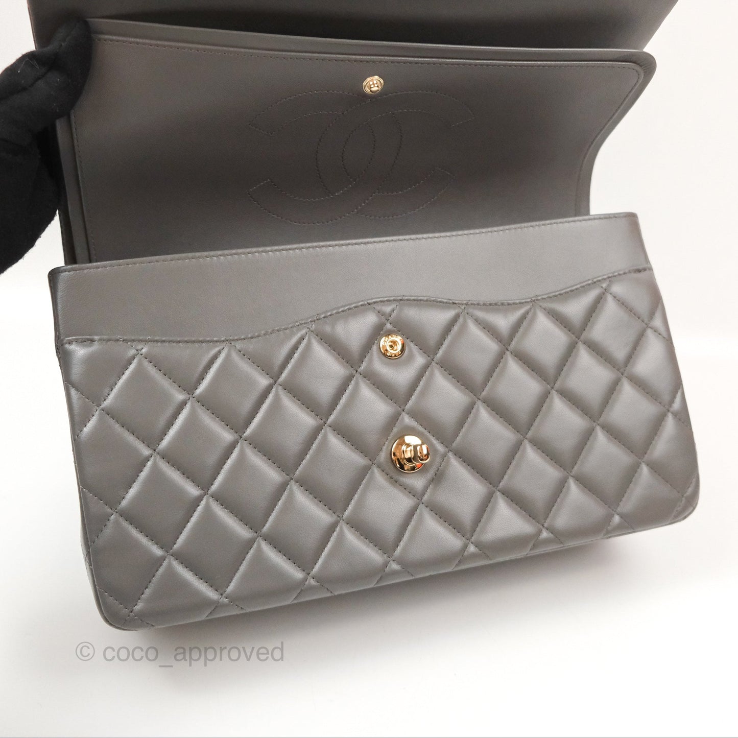 Chanel Jumbo Double Flap Dark Grey Lambskin Gold Hardware⁣⁣