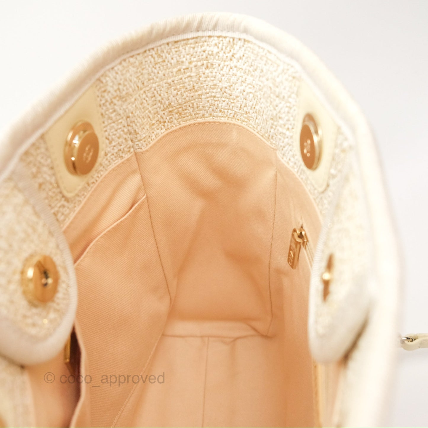 Chanel Mini Deauville Tote Ivory Lurex Boucle Gold Hardware