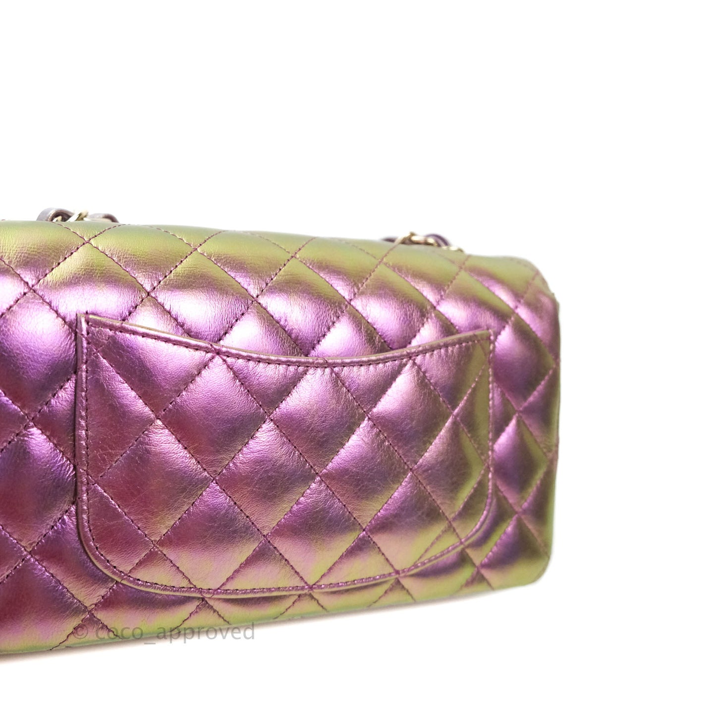 Chanel Classic Quilted Mini Rectangular Flap Metallic Purple Calfskin Gold Hardware