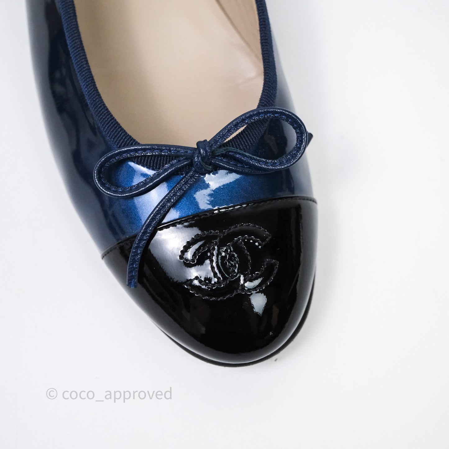 Chanel Ballerina Patent Leather Flats Navy/ Black Size 38.5