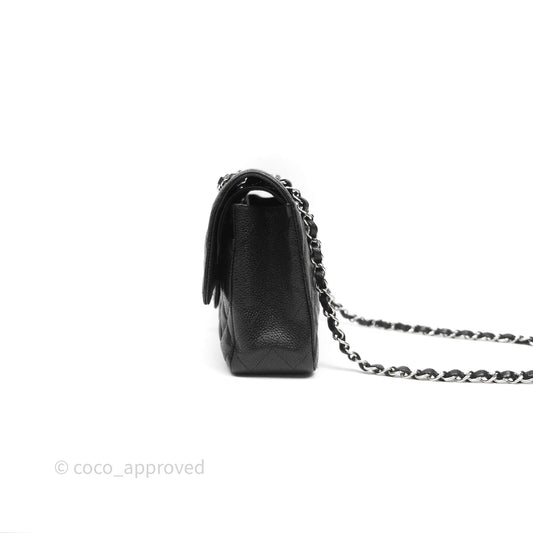Chanel Classic M/L Medium Flap Quilted Black Caviar Silver Hardware