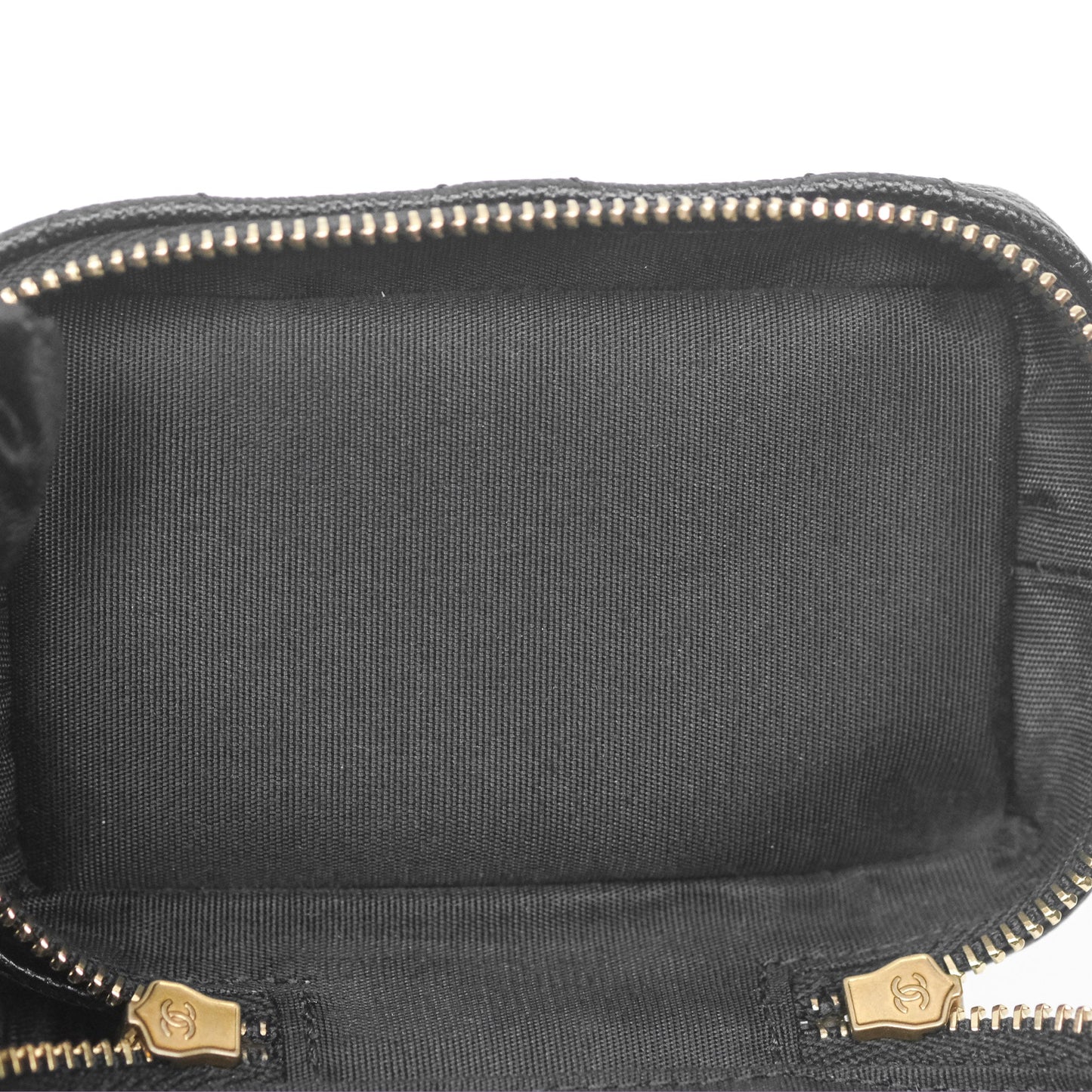 Chanel Quilted Mini Top Handle Vanity With Chain Black Caviar Aged Gold Hardware