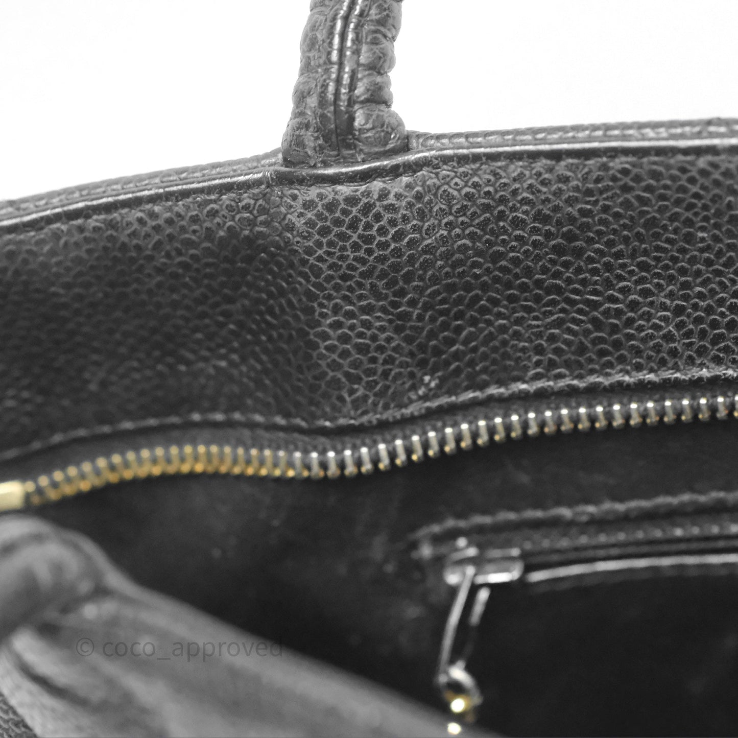 Chanel Vintage Medallion CC Black Caviar Tote Bag Gold Hardware