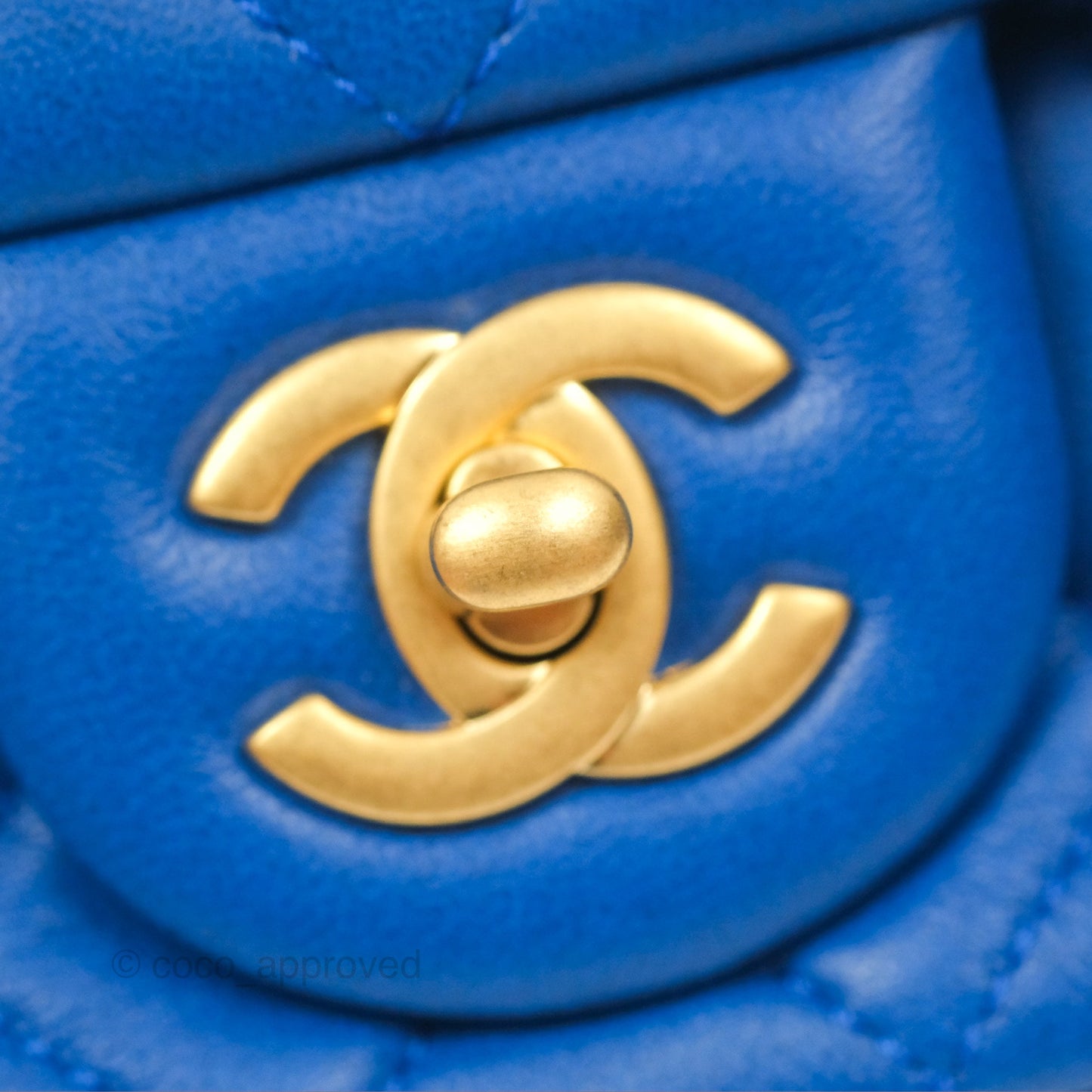 Chanel Pearl Crush Mini Square Quilted Blue Lambskin Aged Gold Hardware