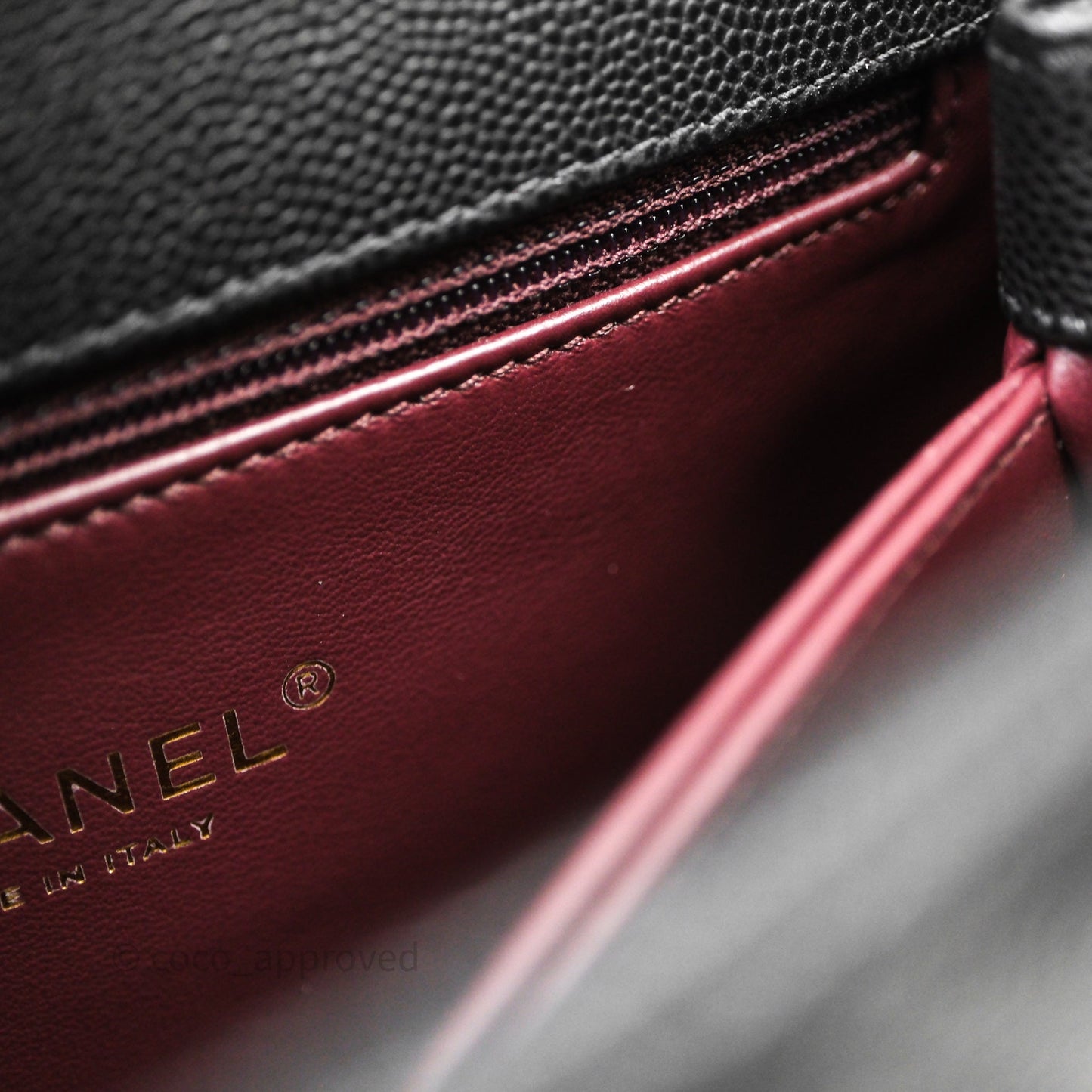 Chanel Mini Coco Handle Quilted Black Caviar Light Gold Hardware Lizard Embossed Handle