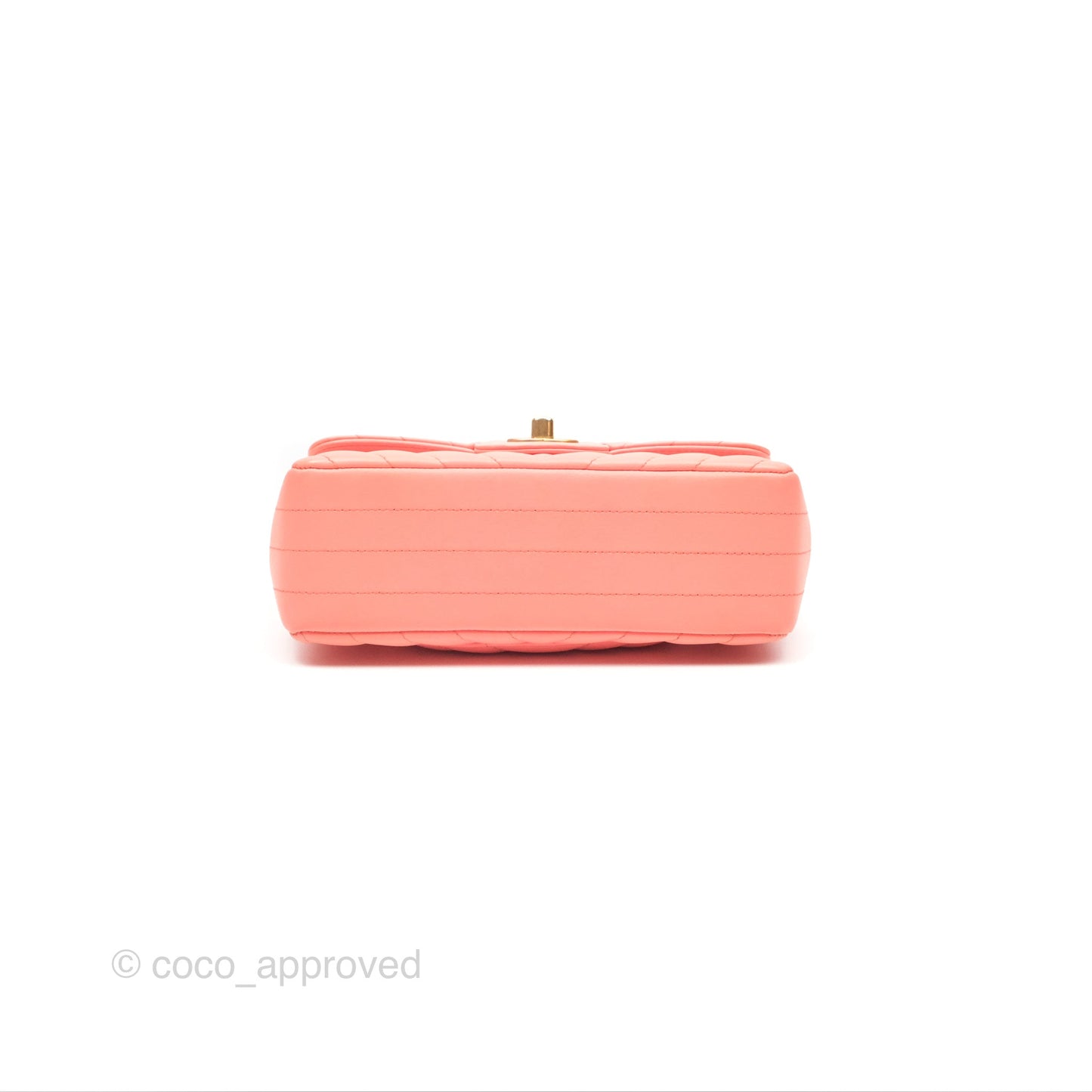 Chanel Chevron Mini Rectangular Flap Peach Pink Lambskin Aged Gold Hardware