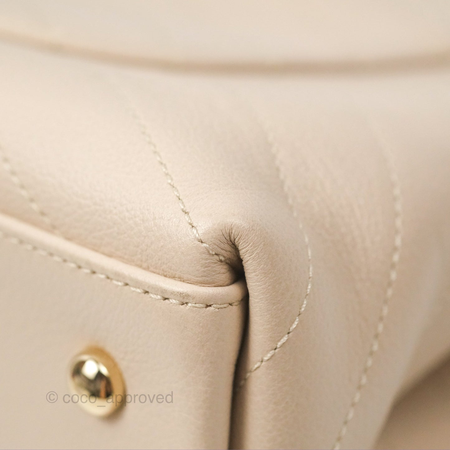 Chanel Large Chevron Chic Top Handle Bag Light Beige Grained Calfskin Gold Hardware
