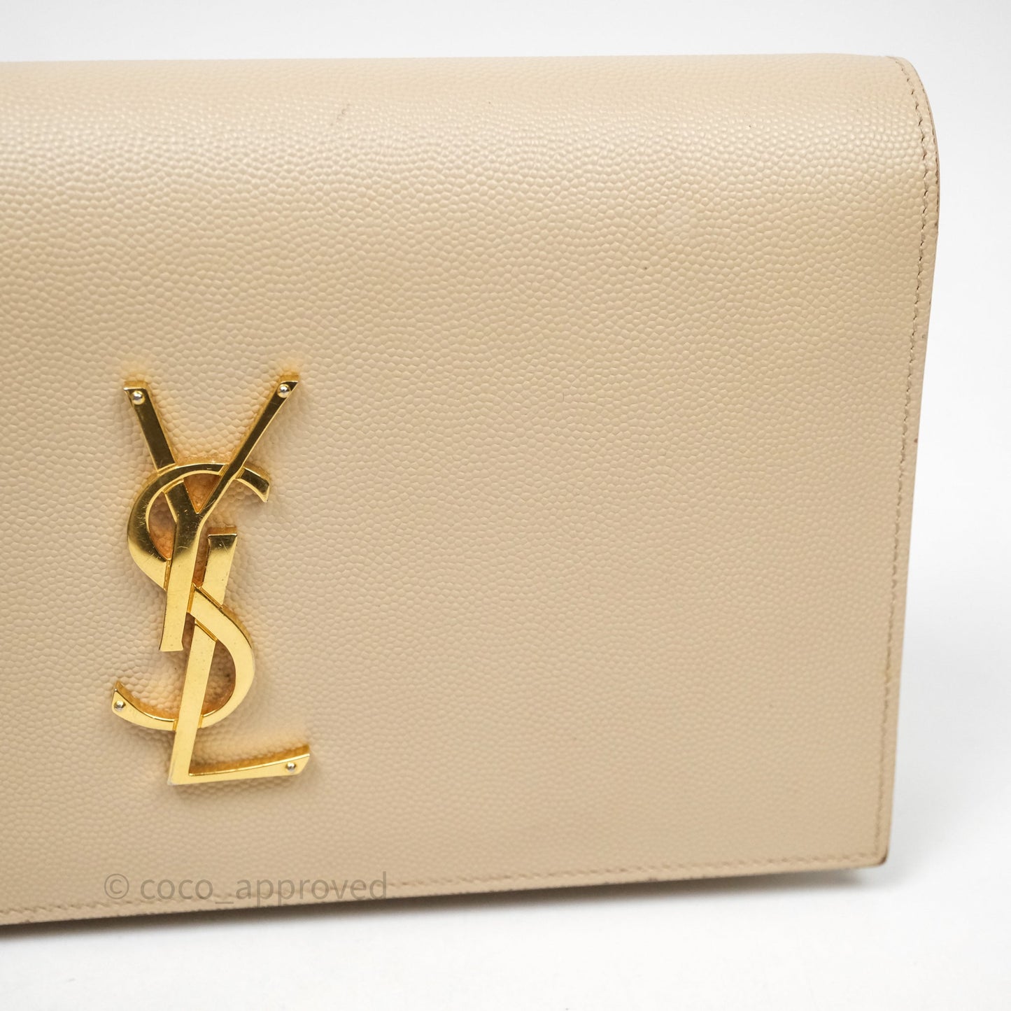 Saint Laurent Kate Clutch Monogram Beige Grain De Poudre Gold Hardware