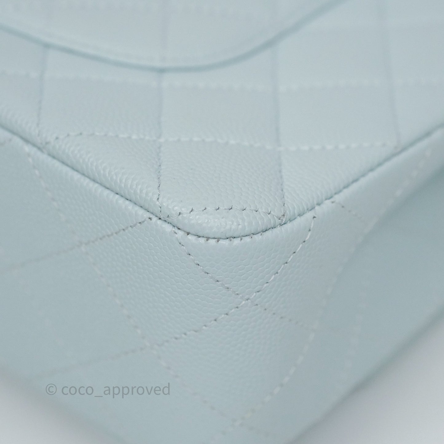 Chanel Classic M/L Medium Flap Quilted Light Blue Caviar Silver Hardware 21K