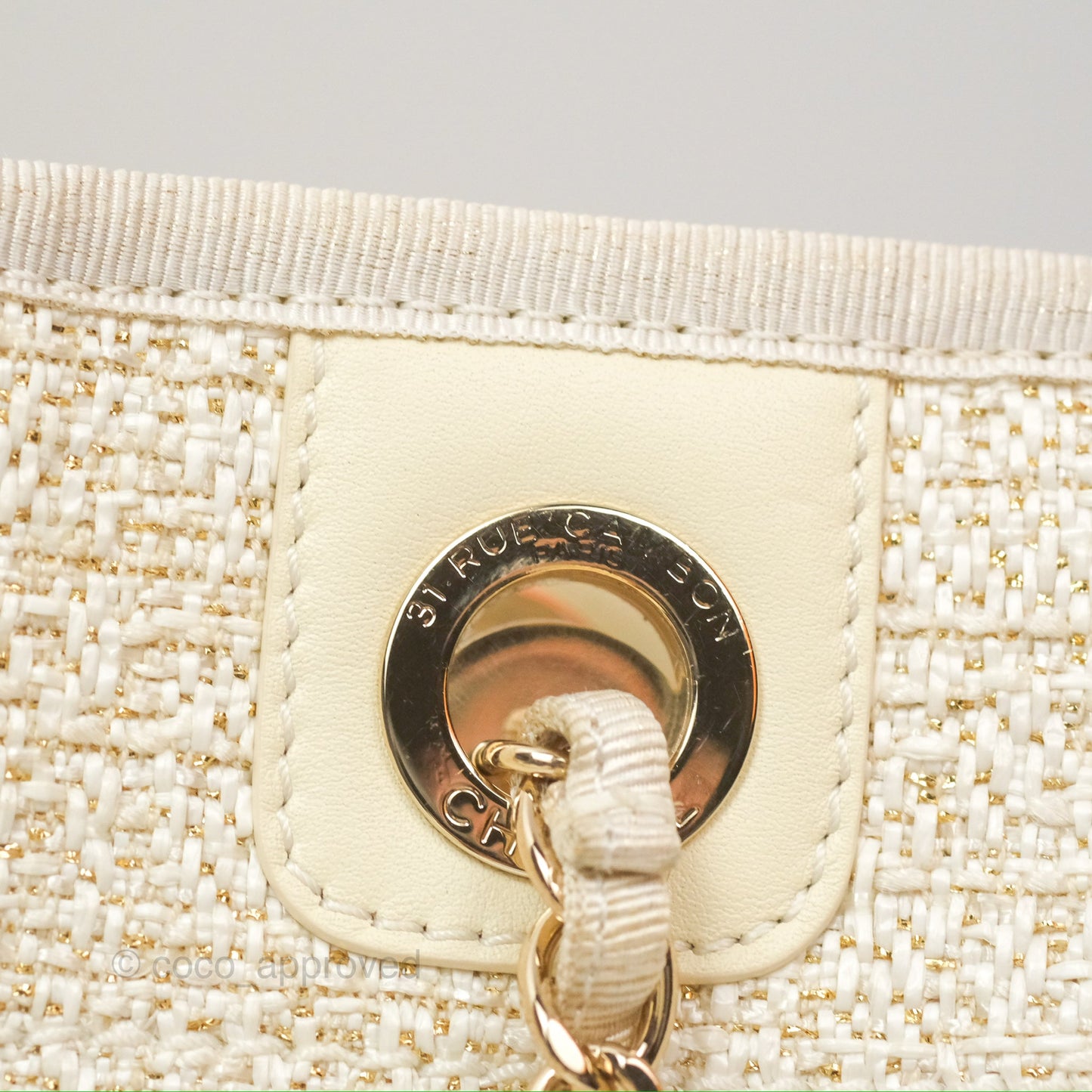 Chanel Mini Deauville Tote Ivory Lurex Boucle Gold Hardware