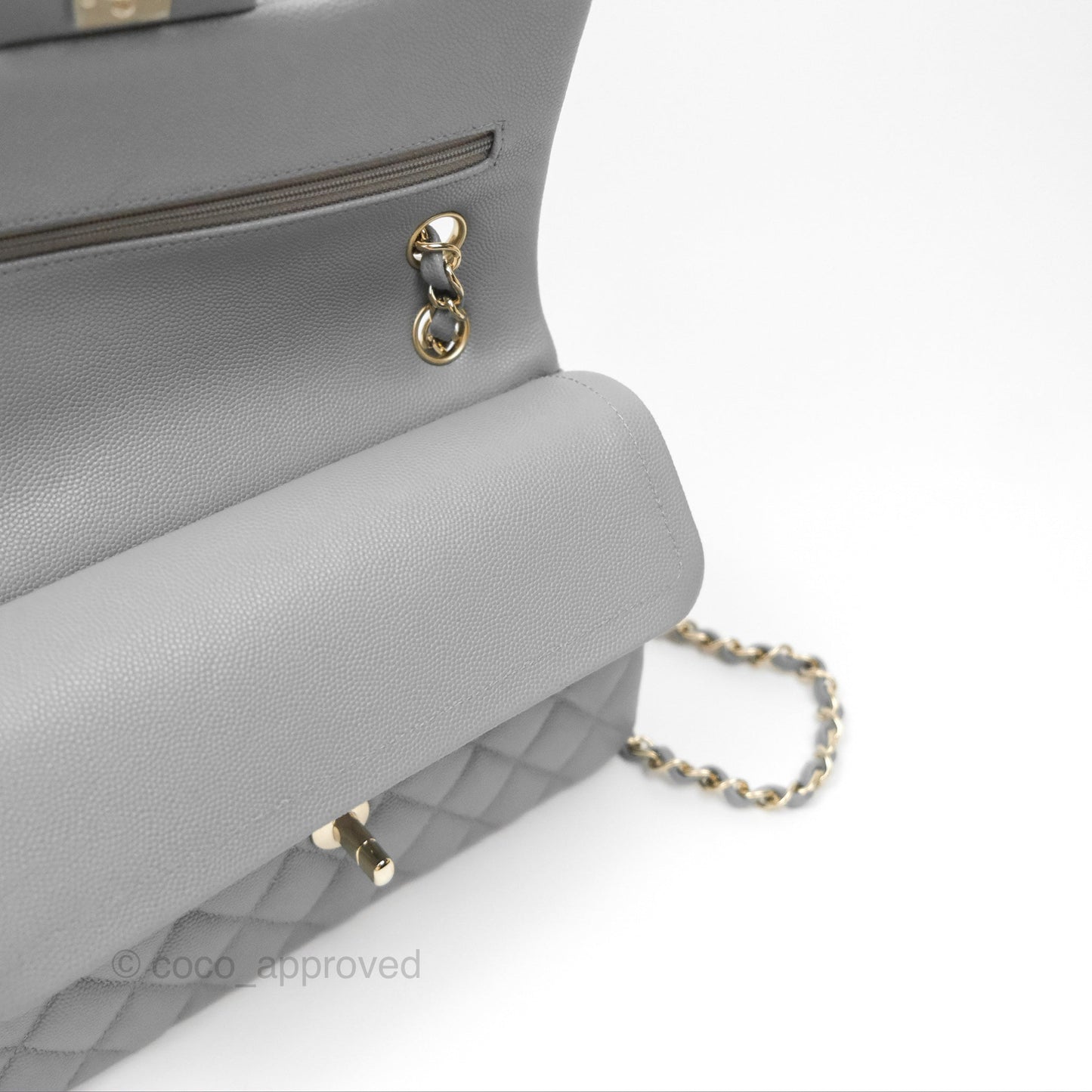 Chanel Small Classic Quilted Flap Grey Caviar Gold Hardware