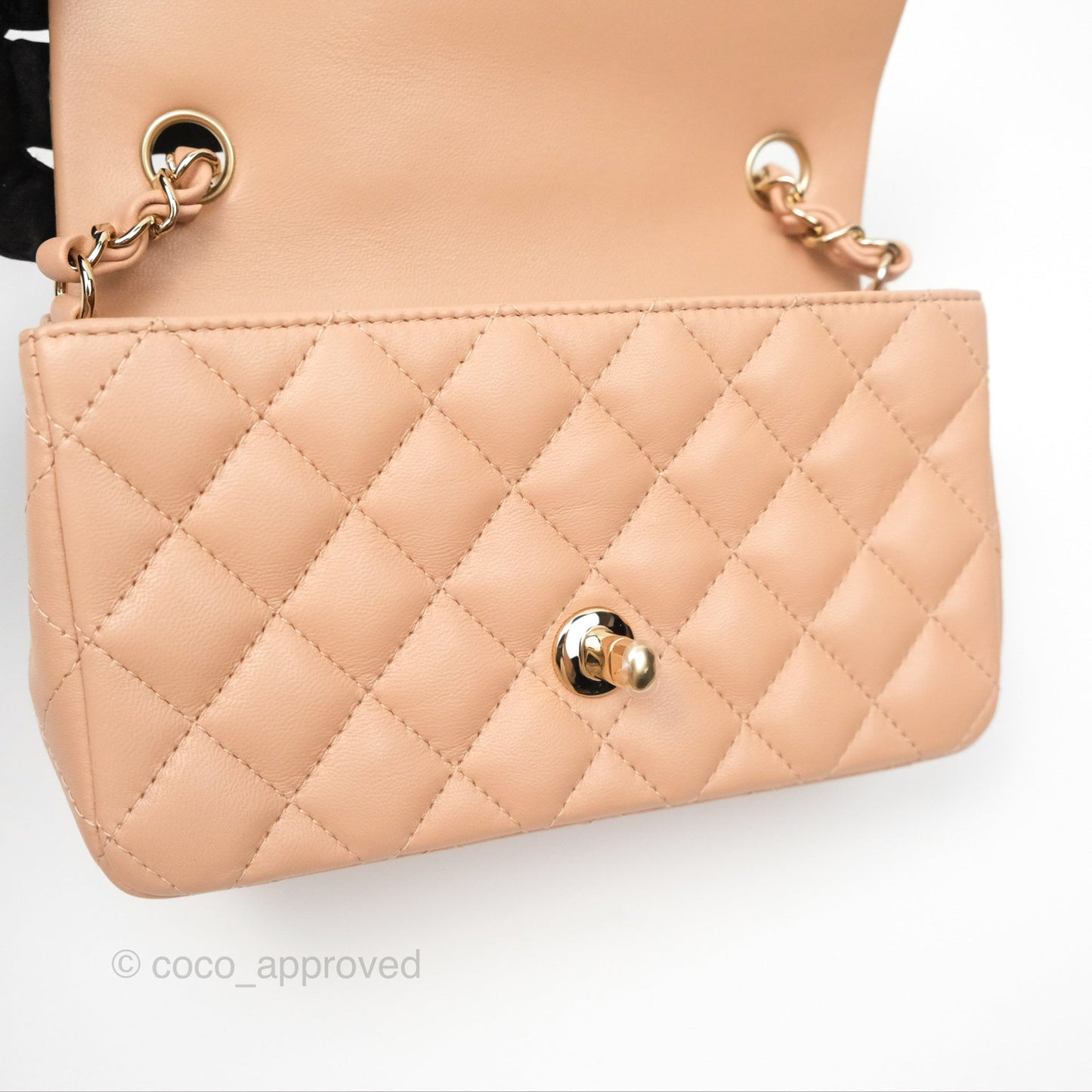 Chanel Mini Rectangular Quilted Beige Lambskin Gold Hardware
