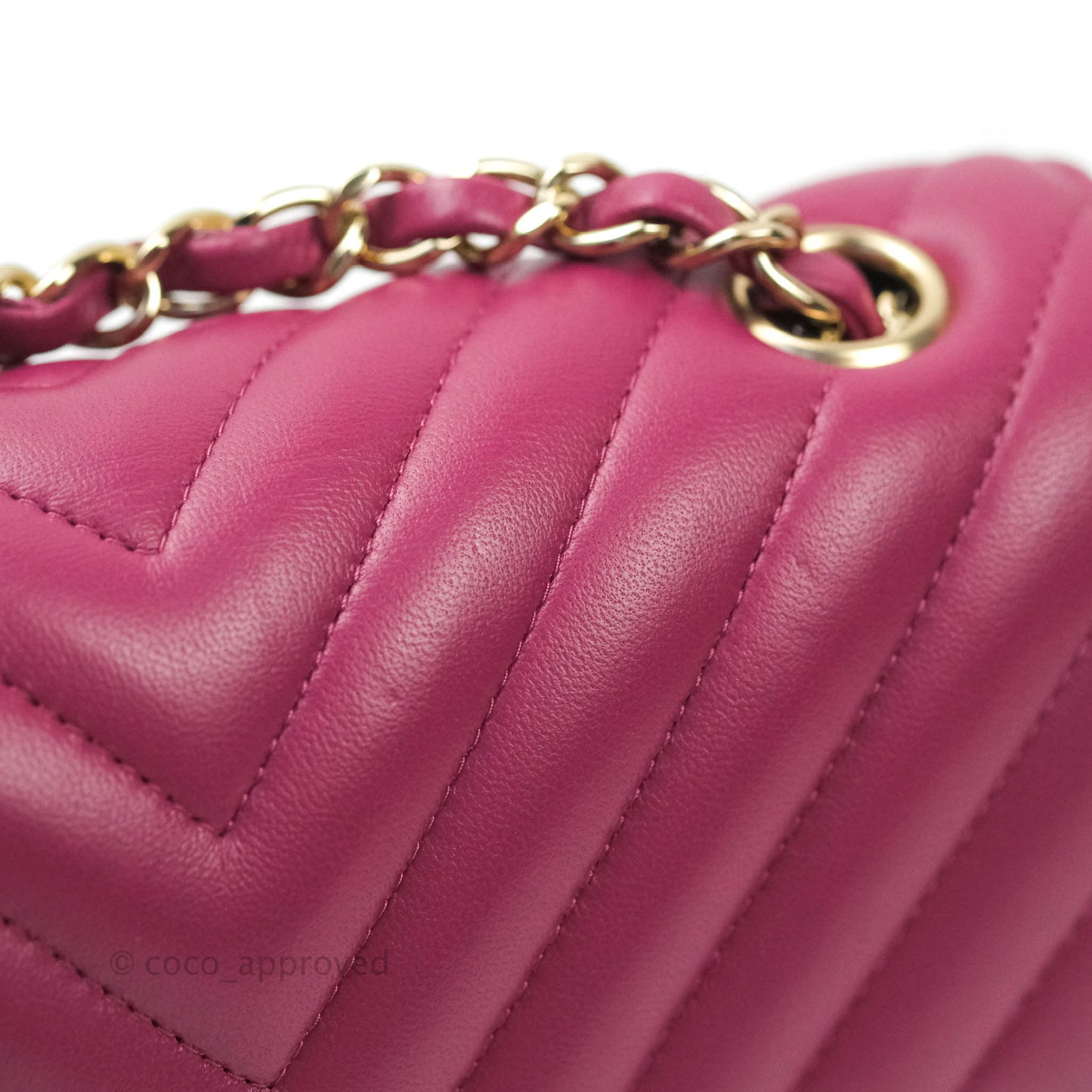 Chanel Chevron Mini Rectangular Lambskin Flap Dark Pink Gold Hardware